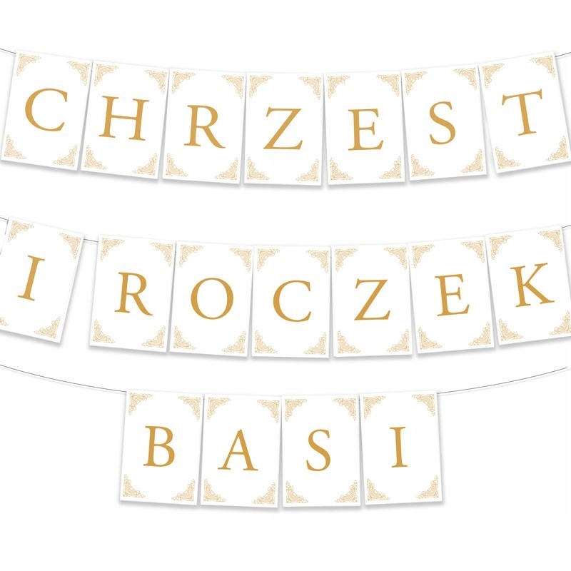 

Baner girlanda Chrzest+Roczek Imię dziecka Złoty