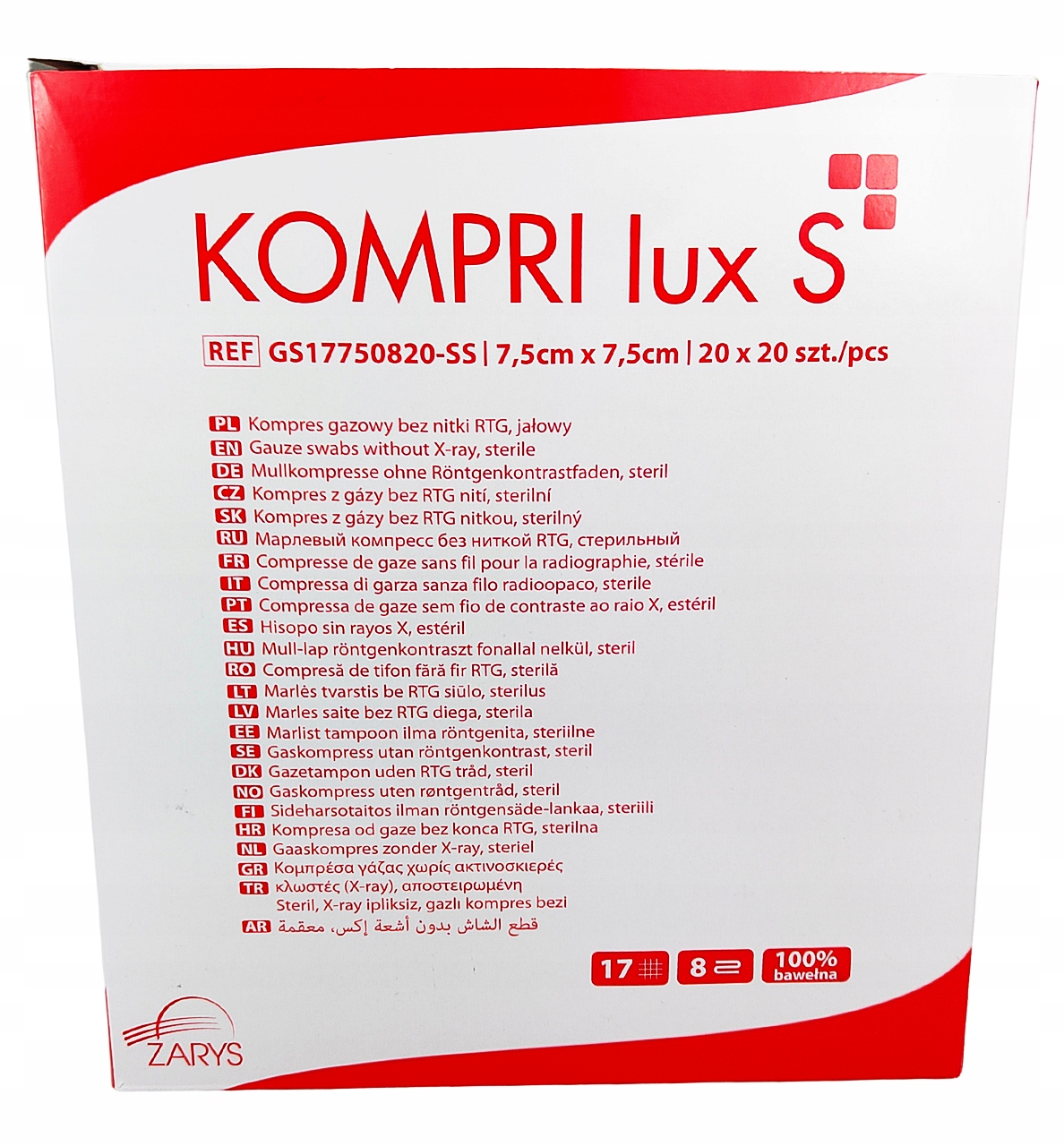 

Kompres gazowy jałowy Kompri lux S 7,5x7,5cm 400s