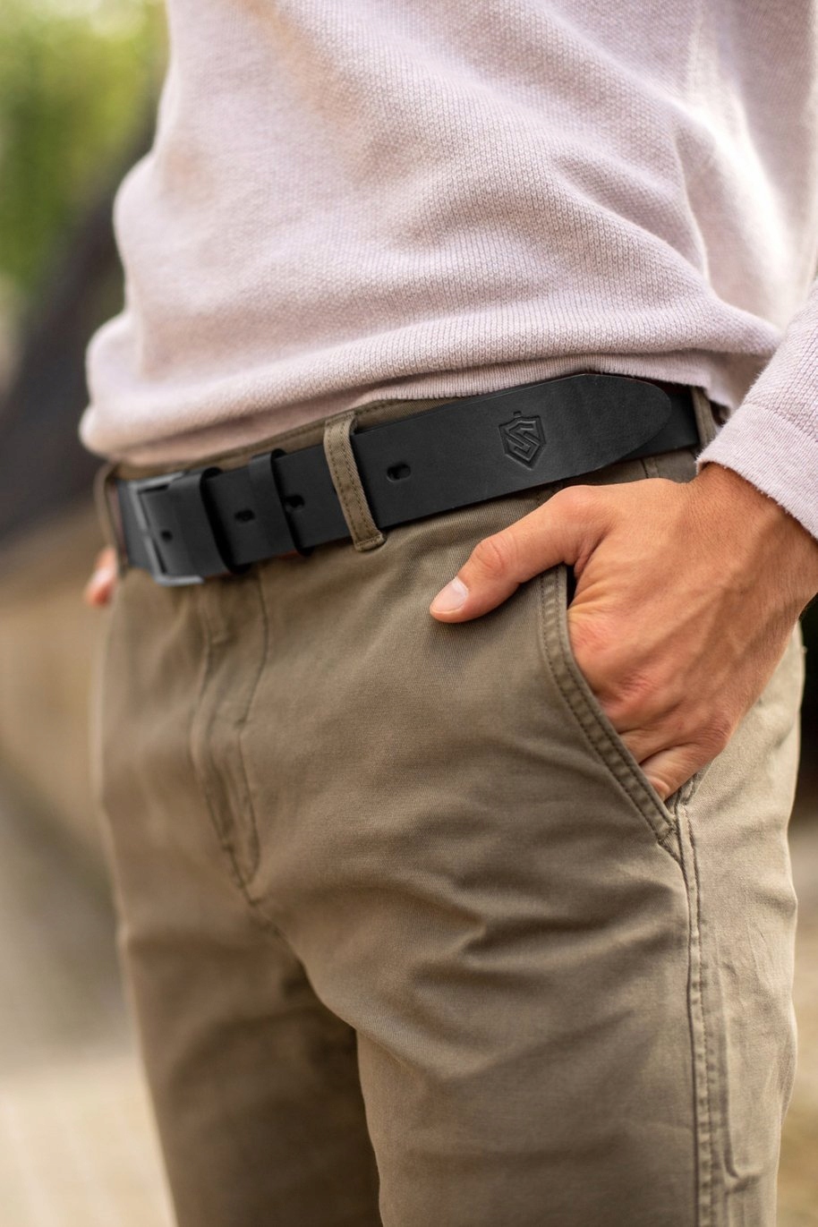 PASEK MĘSKI SKÓRZANY DO SPODNI STEVENS CZARNY Q1 Wzór dominujący bez wzoru