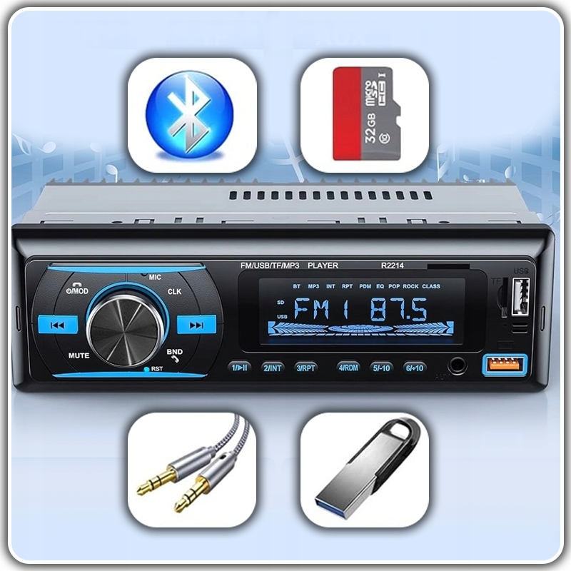 RADIO SAMOCHODOWE 1-DIN BLUETOOTH USB SD AUX MP3 MIKROFON PILOT ZESTAW Kod producenta RADIO SAMOCHODOWE 1-DIN