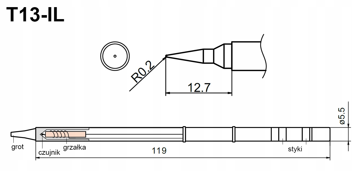 GROT T13-IL DO LUTOWNICY BAKON 950D KOLBA LF007 Model T13