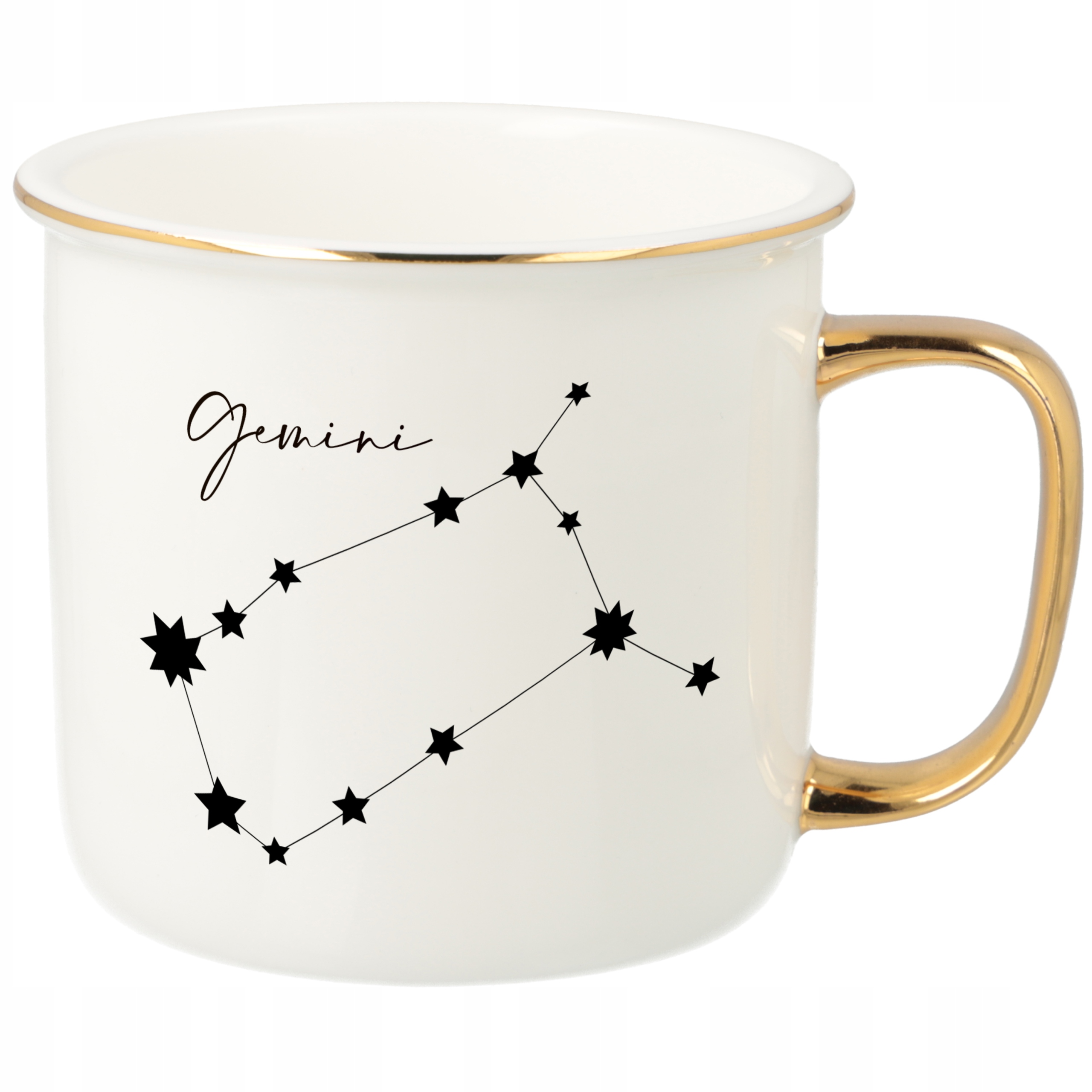 Hrnek Ucho Forma Zlatý Porcelánový Retro Dárek Pro Fanoušky Zodiaků Gemini Vzory