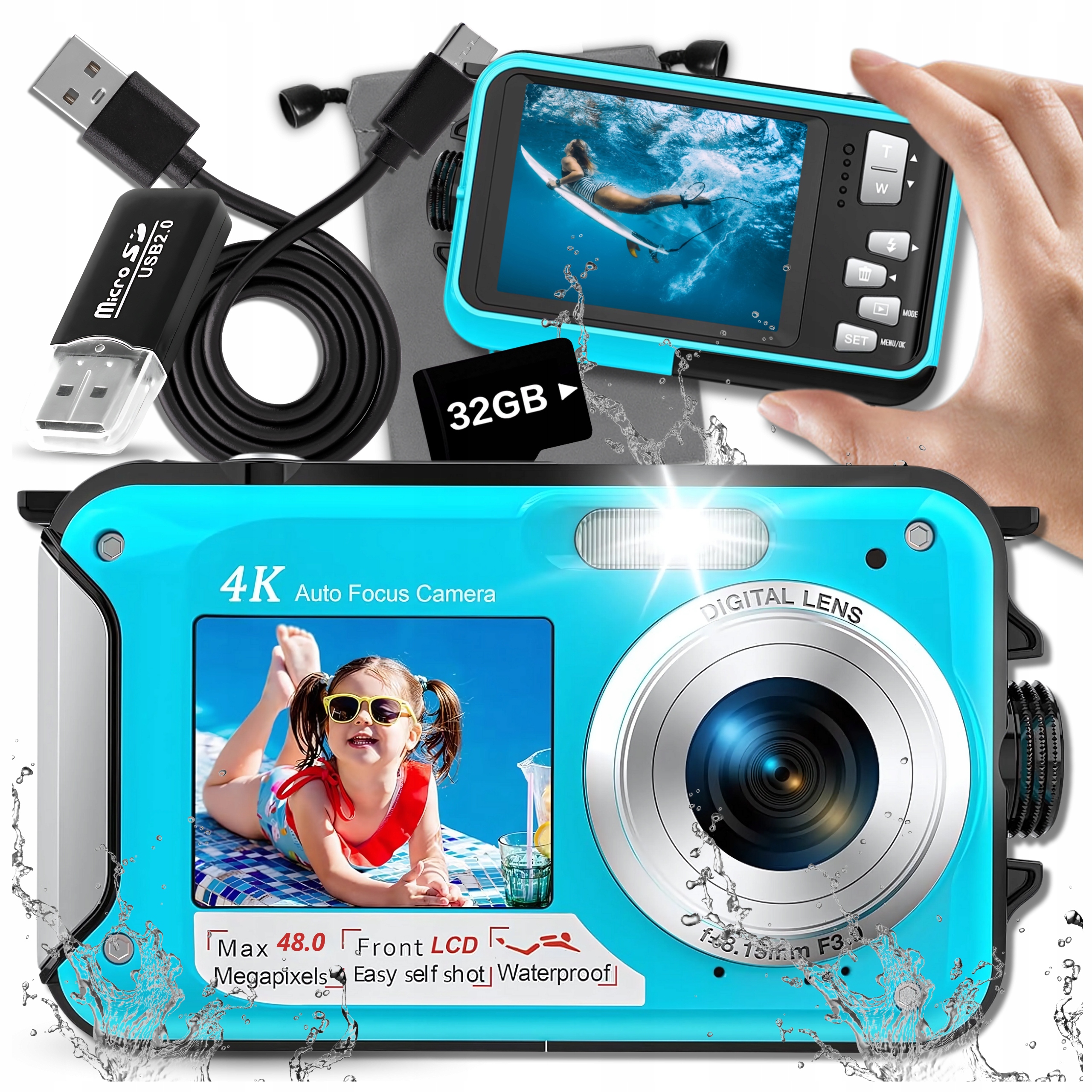 Vodotěsný Fotoaparát Pro Děti Podvodní Digitální Fotografický 48Mpx 16x Zoom