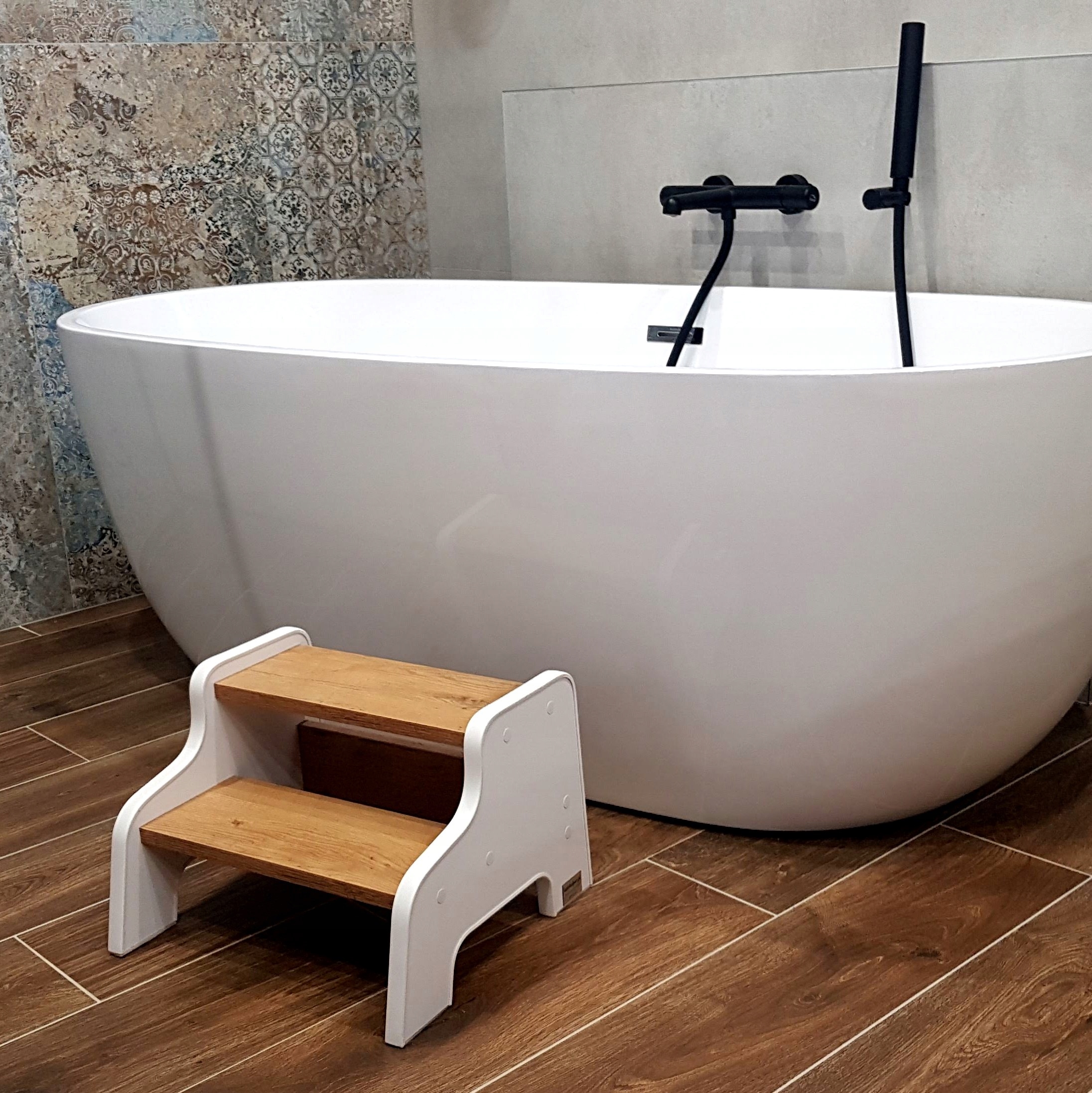 Schodki dla dziecka podest biało - dębowy SC-210 Wysokość 27 cm