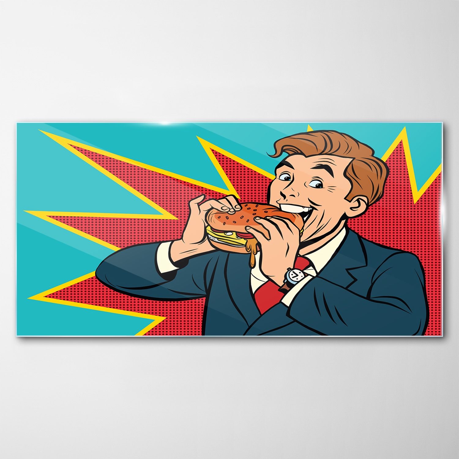 

Obraz Szklany Deco Człowiek Jedzenie Burger 120x60