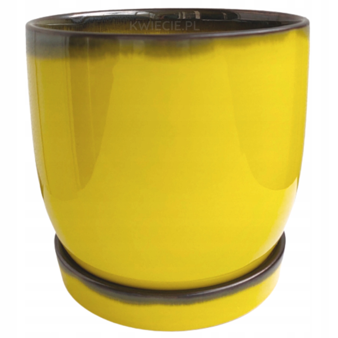 

Doniczka Ceramiczna z podstawką żółta Ø 12 cm