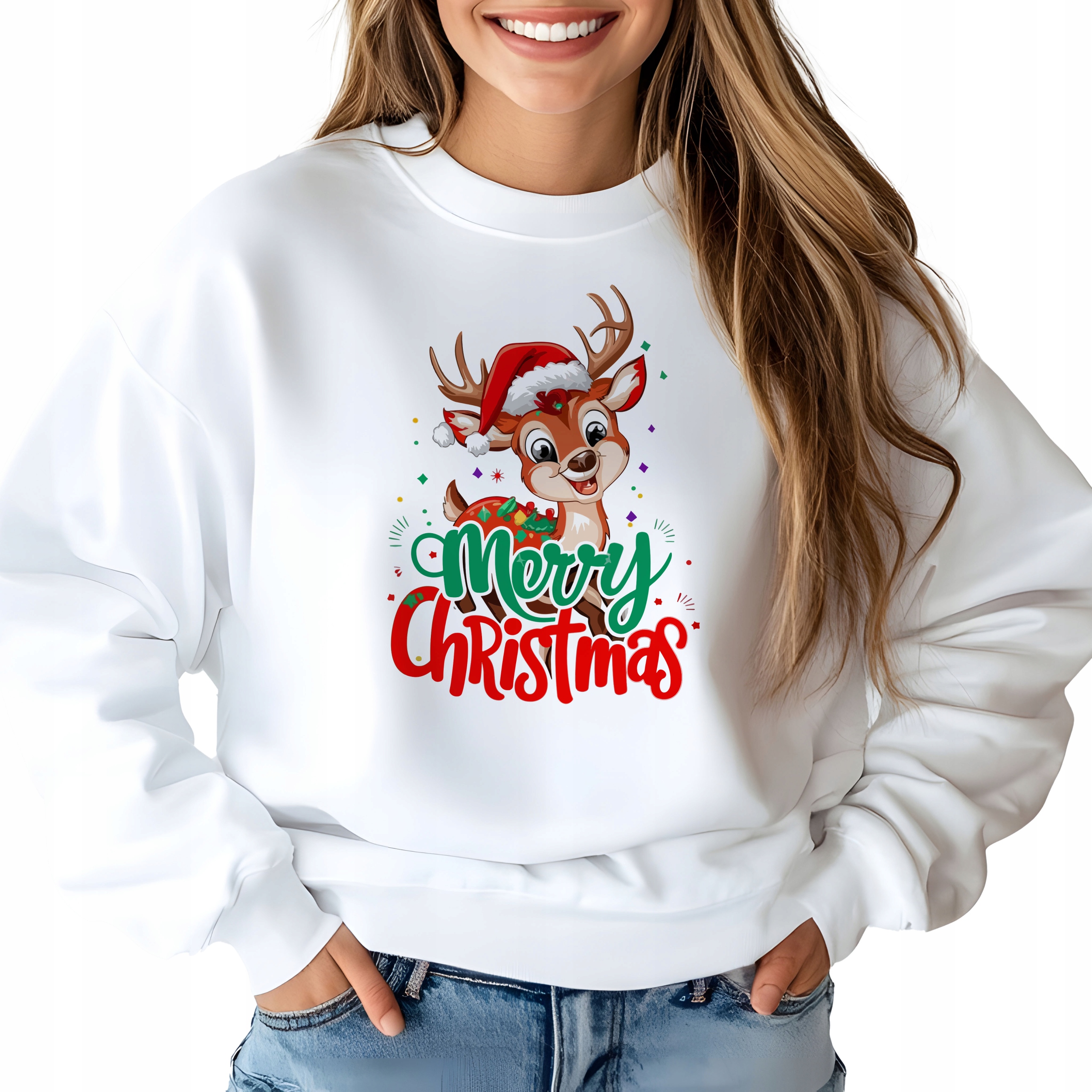 Mikina Bílá Merry Christmas Vánoční vzory Dárek Velikost M