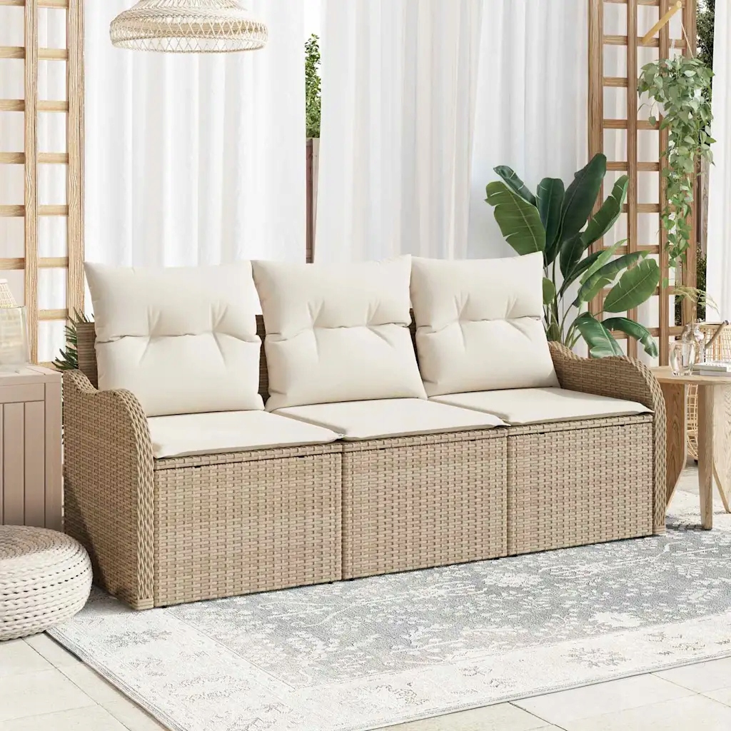 Sada zahradních pohovek s polštářem 3 pcs Béžová Poly ratan Béžová 3354230