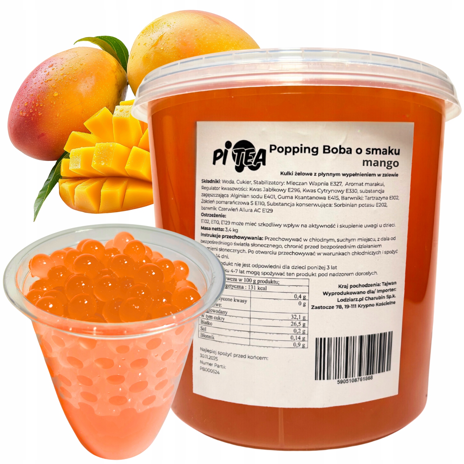 Kuličky do Bubble Tea 3,4 kg Mango Popping Boba Kaviár Molekulární
