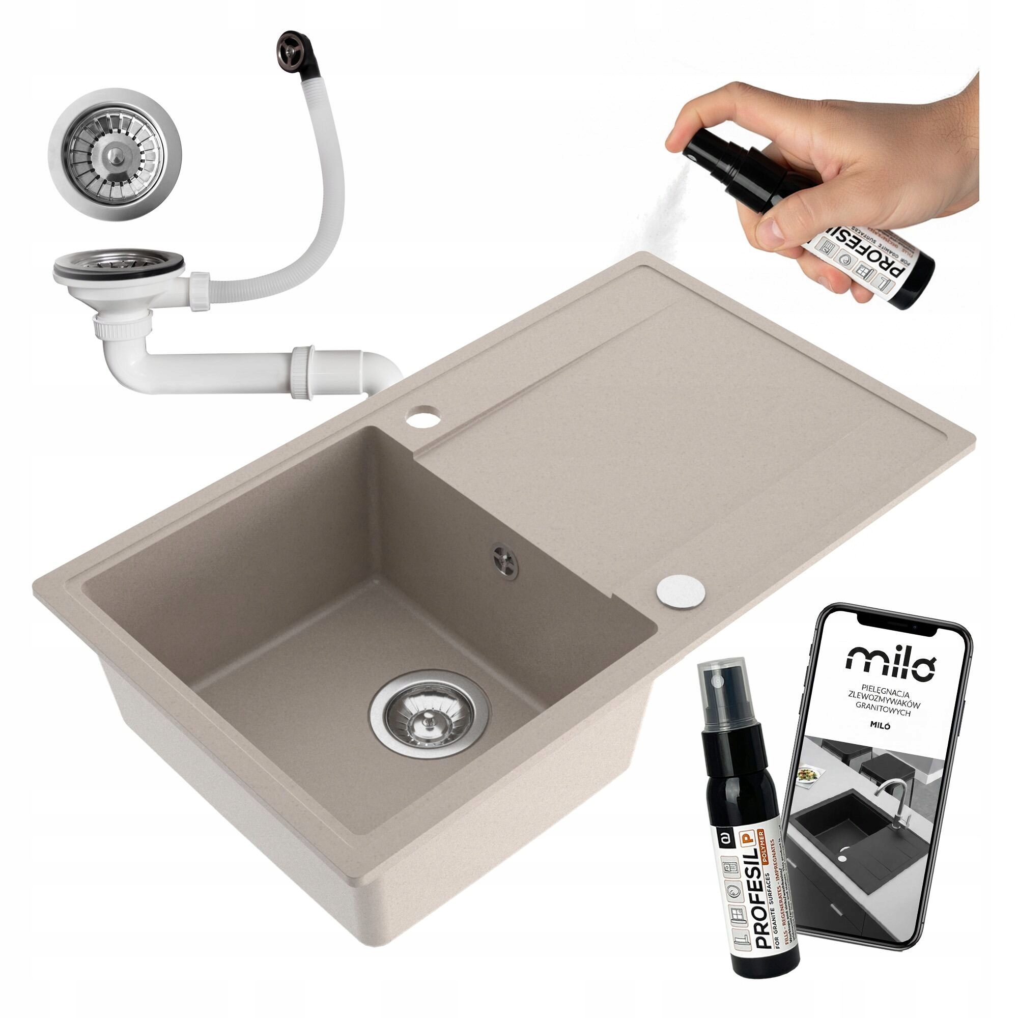 Granitový Drez Jednokomorový Miló Puro Set Sifón Batéria