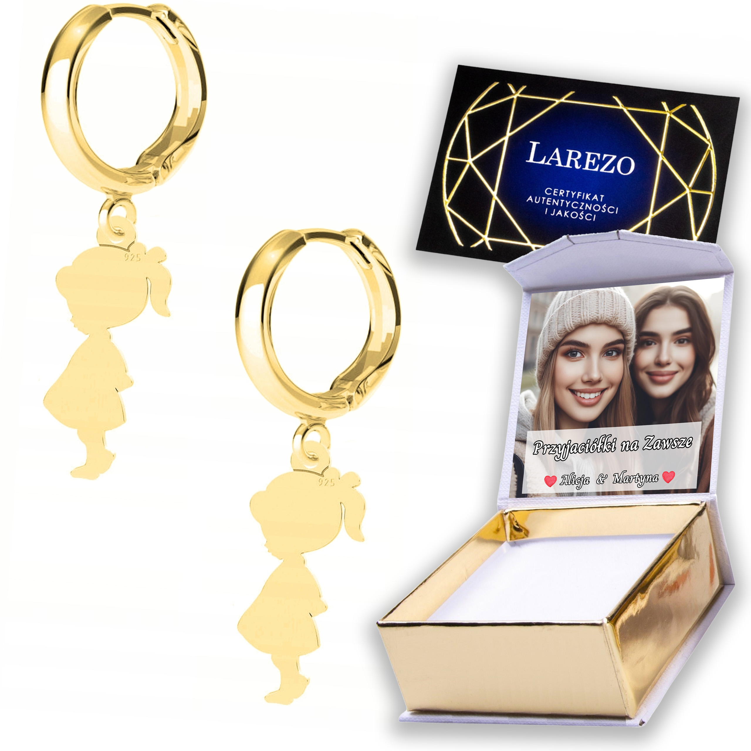 Zlaté Náušnice 925 Plechy Dívky Rodina pro maminku Family Print