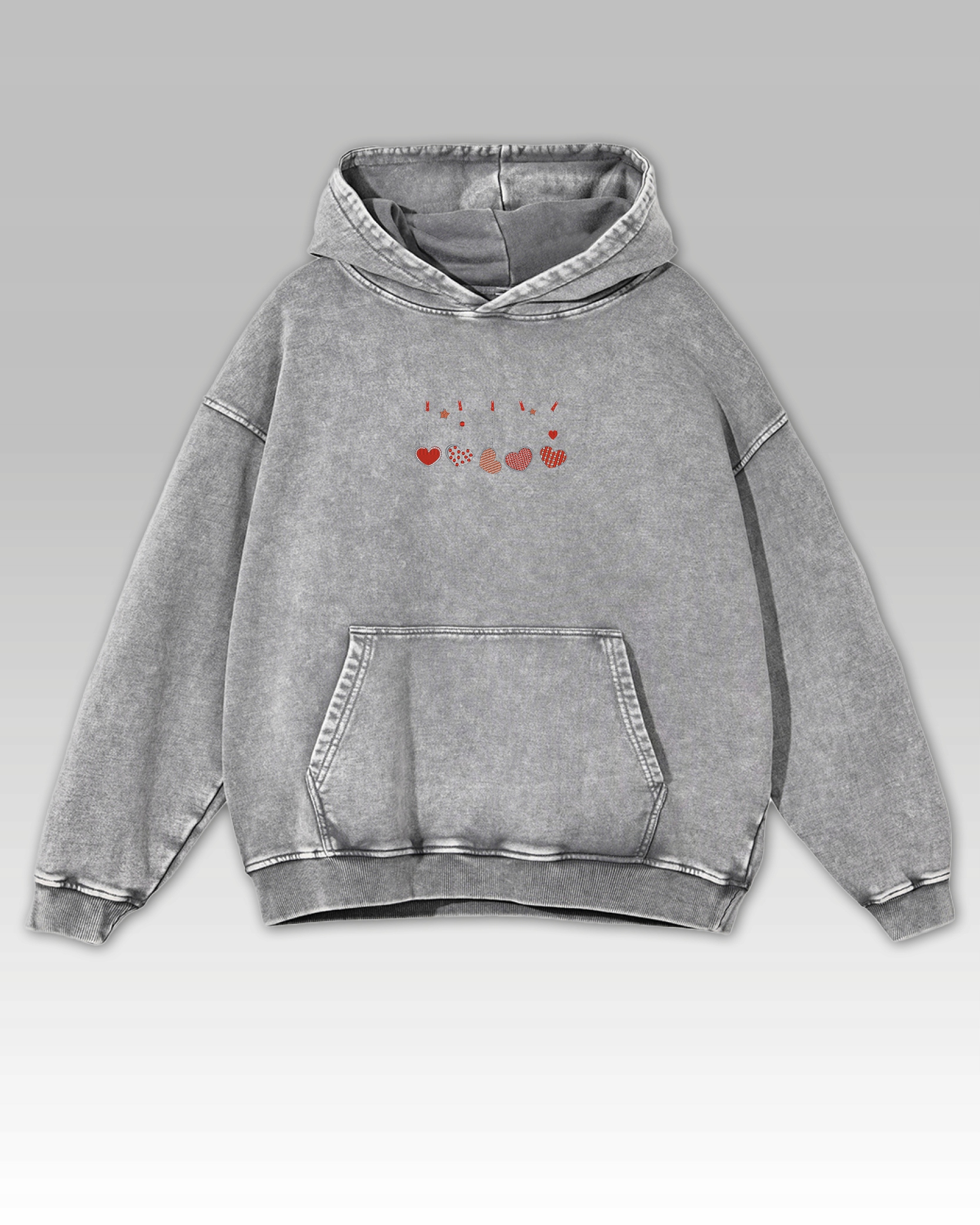 Mikina Vyšívané srdce Oversize Efekt praní Láska Valentýn Šedá M