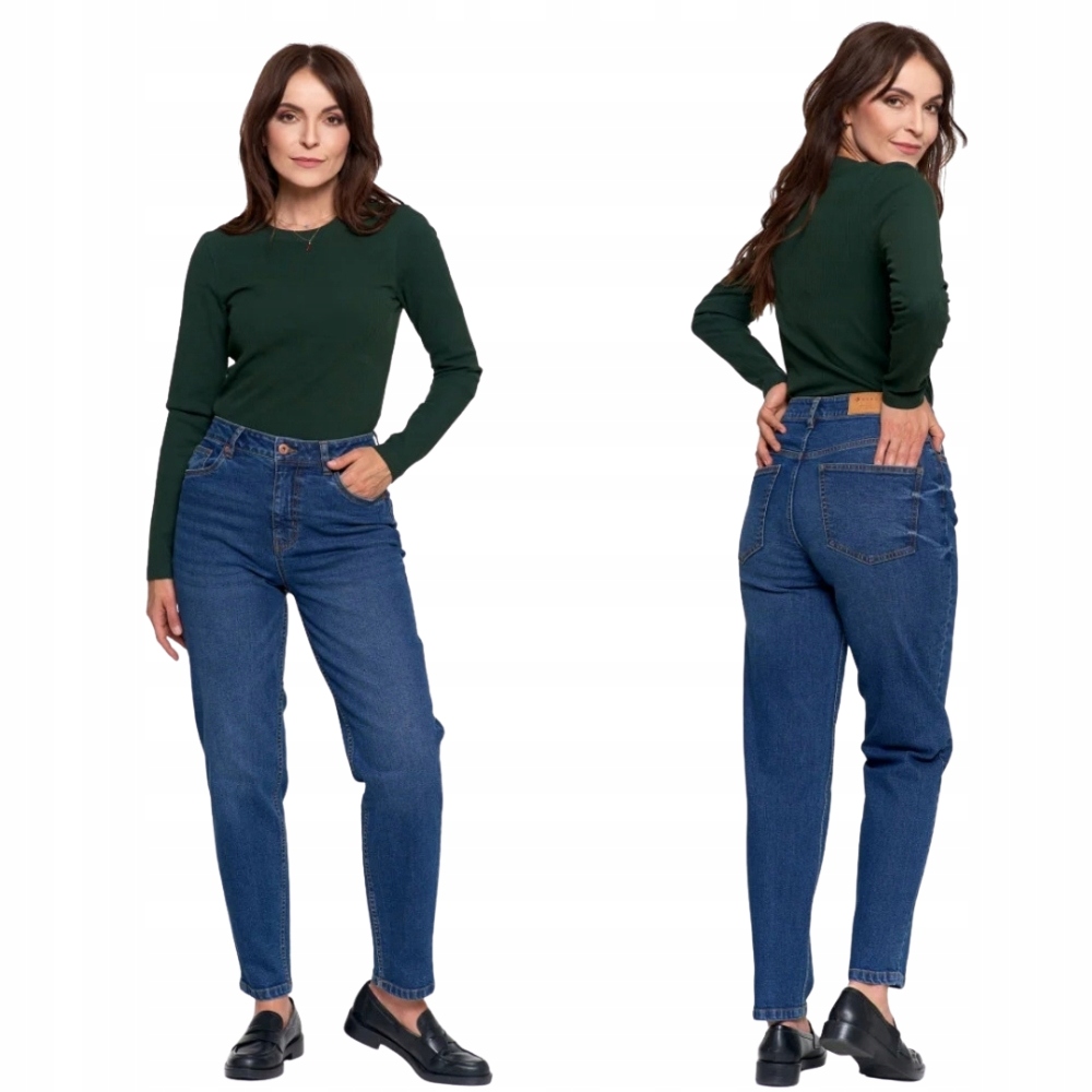 Spodnie Mom Fit Jeansowe Damskie Wysoki Stan Luźne Modne Jeansy Moraj 42