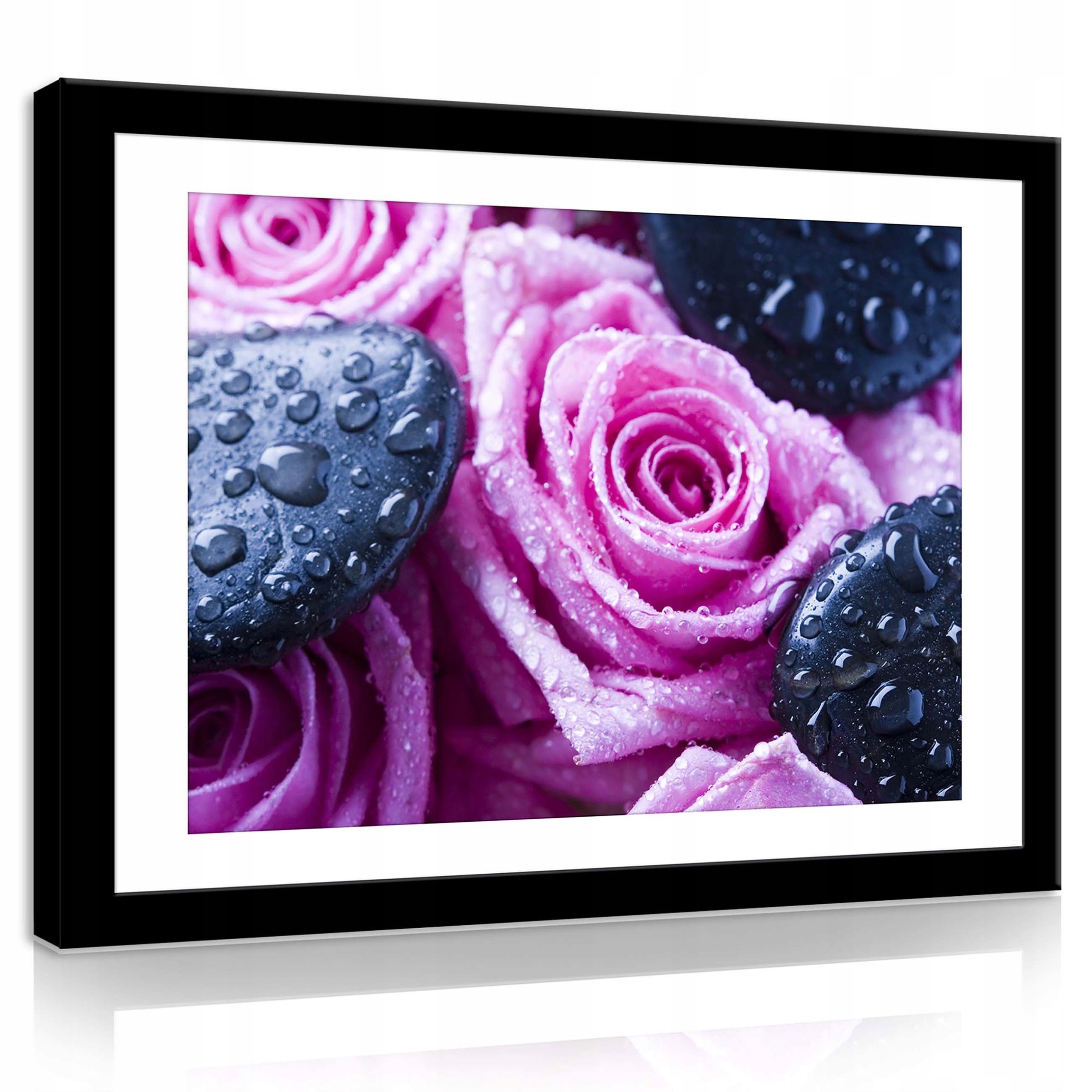 Obraz 80x60 Čajové růže kapky vody kameny svěžest klid květiny