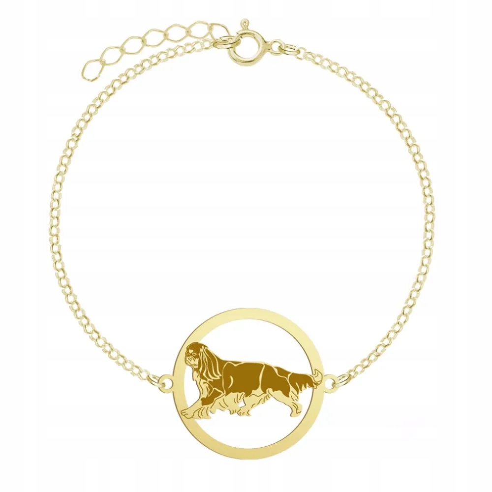 Zlatý náramek King Charles Spaniel 925 Dárek Řetízek Gravírování Bonus