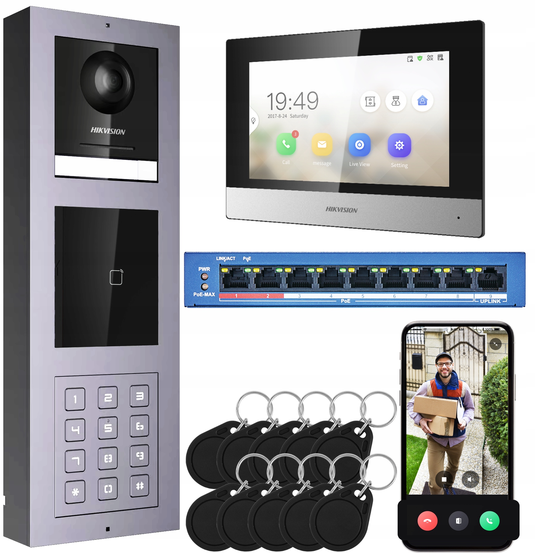 Videovrátnik Hikvision DS-KH6320-WTE1 Black Dotykový monitor 7" Čítačka Aplikácia