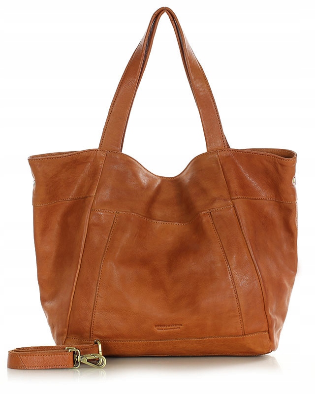 Duża skórzana torebka shopper z kieszenią Marco Mazzini brązowa