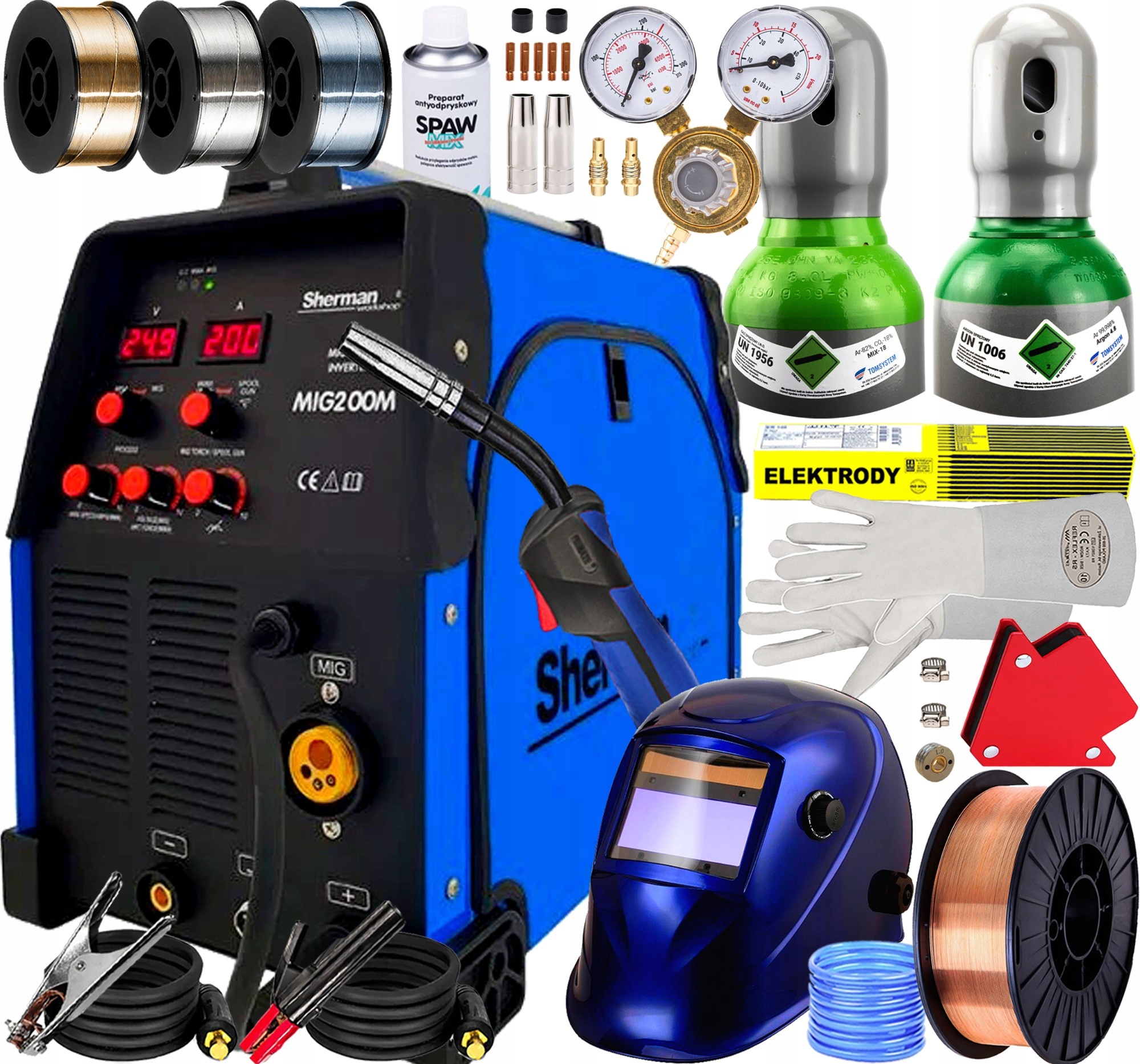 Poloautomatická Invertorová Svářečka Sherman Mig 200 Mma Led Euro Spool Gun