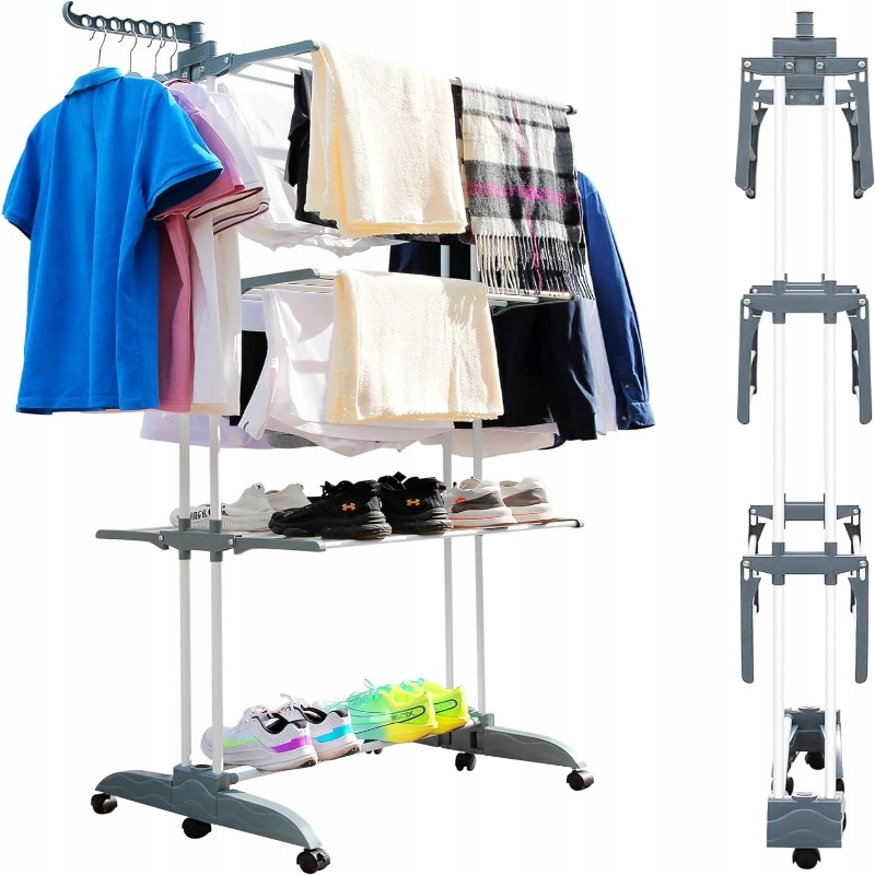 Levně Sušák Na Prádlo XXL, Skládací, Odolná Na Kolečkách, Silná, Černá