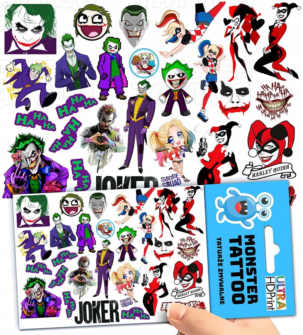 TATUAŻE ZMYWALNE TYMCZASOWE DLA DZIECI DZIECIĘCE JOKER WZORY ORYGINALNE