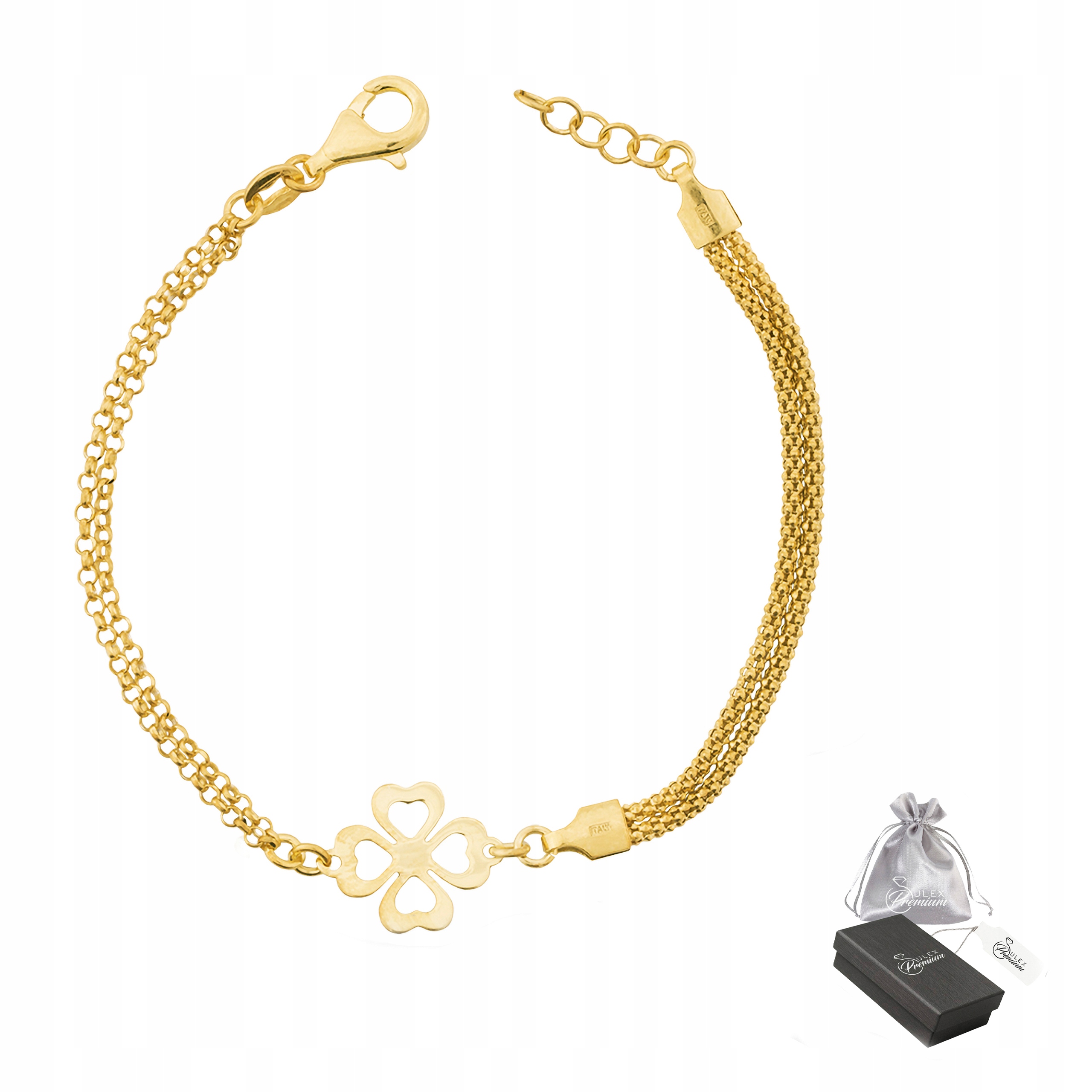 Náramek s<strong> ČTYŘLÍČKEM</strong> stříbrný ryzost 925 Elegantní Pozlacený pro ni