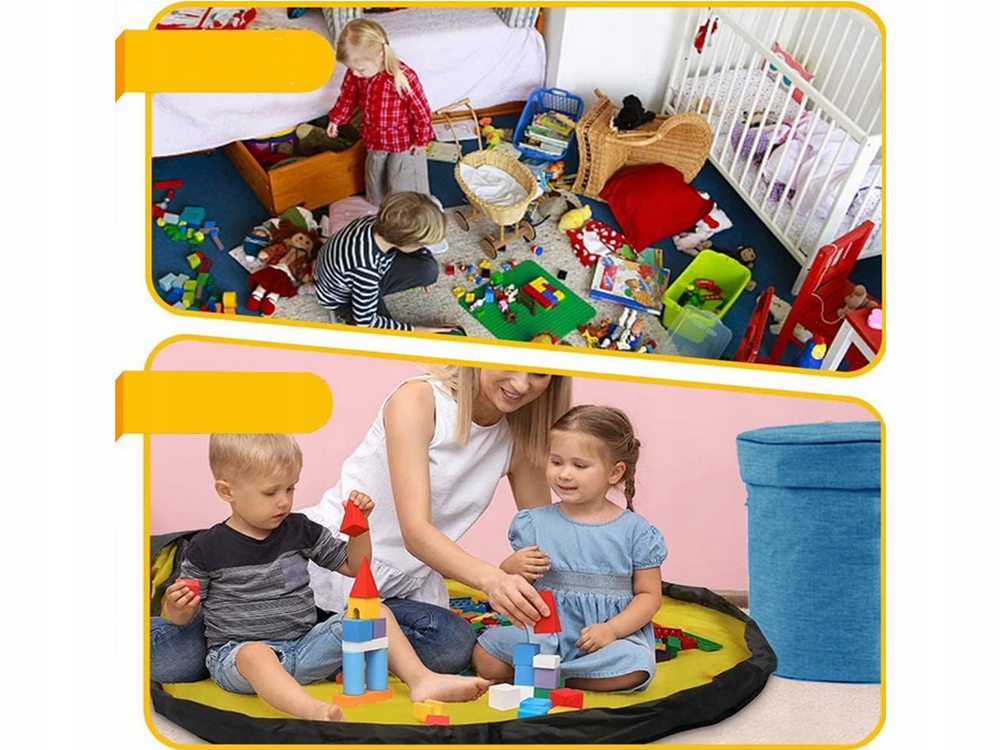 KOSZ NA ZABAWKI KLOCKI Z MATĄ ORGANIZER WOREK POJEMNIK Z POKRYWKĄ UCHWYTY Kod producenta 18274