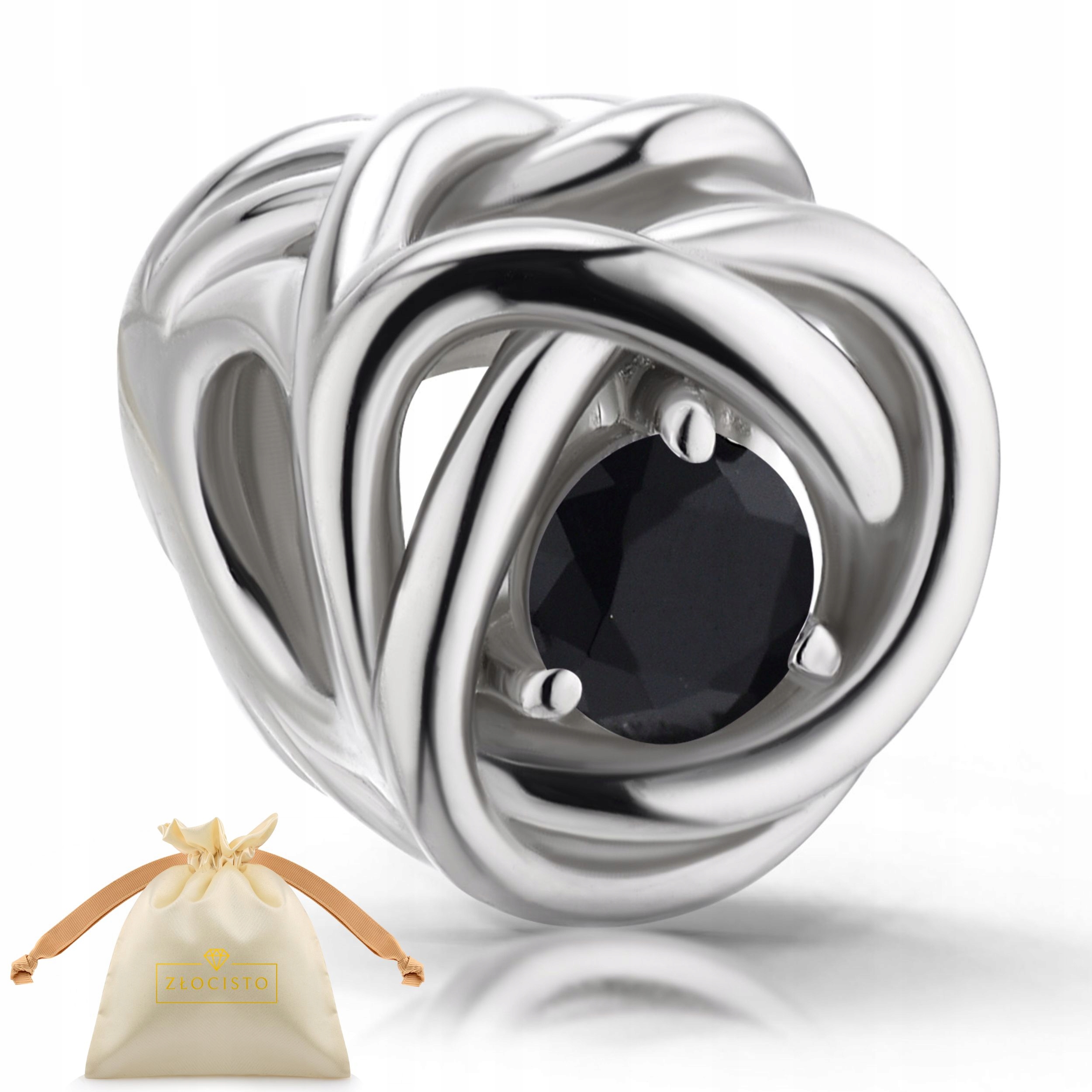 Šperky ze stříbra 925, černý zirkon, pletený květ, bead korálek