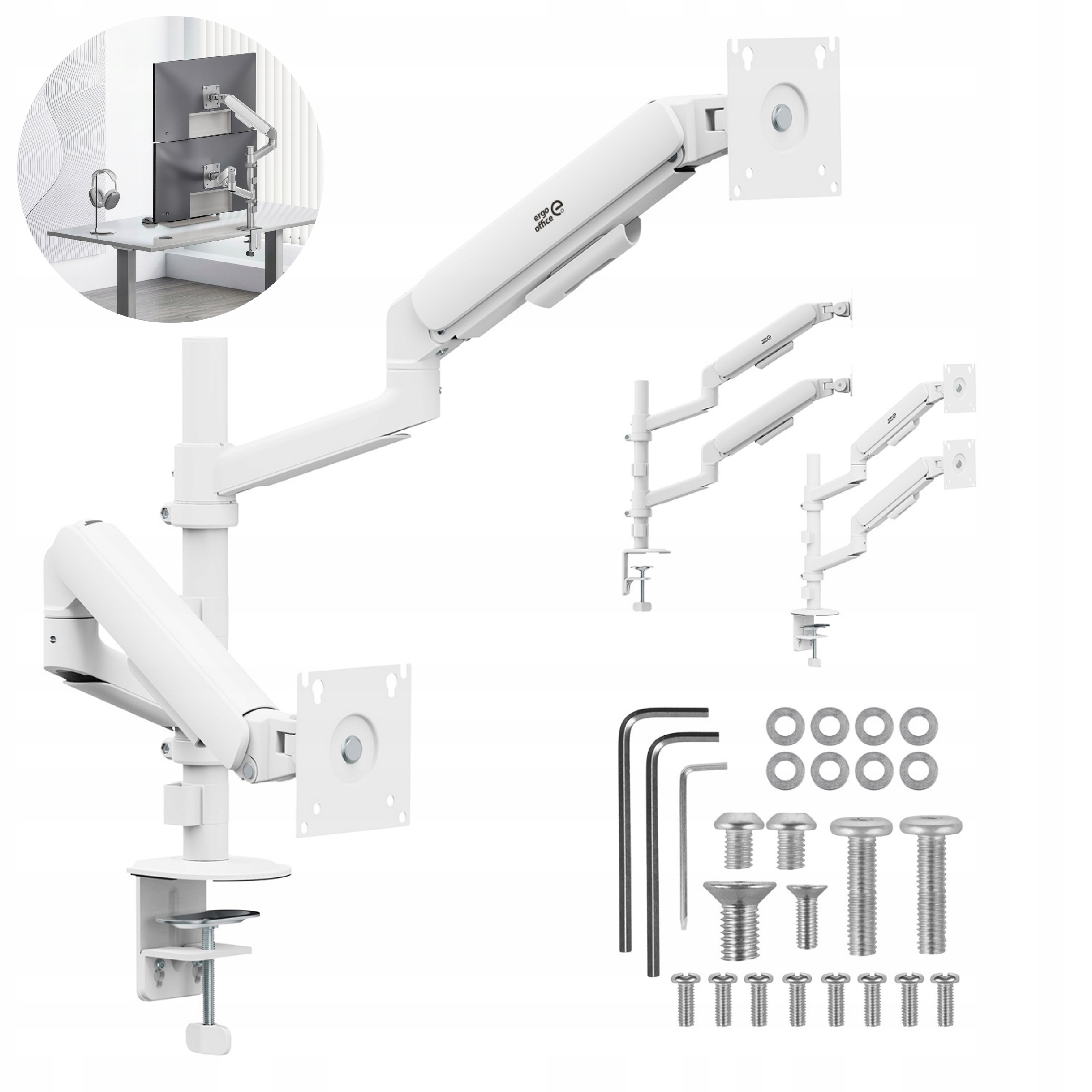 Stolní držák pro 2 monitory 17"-32" plynový, bílý, nastavitelný, univerzální