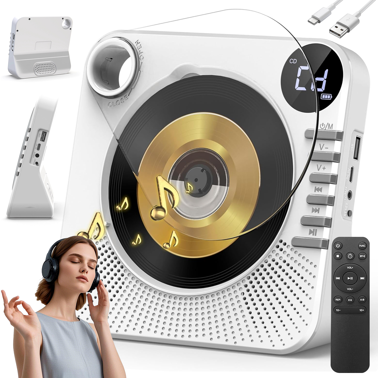 Přenosný Přehrávač CD Bluetooth Usb Aux Hráč Pro Výuku Pro Děti Dálkové Ovládání