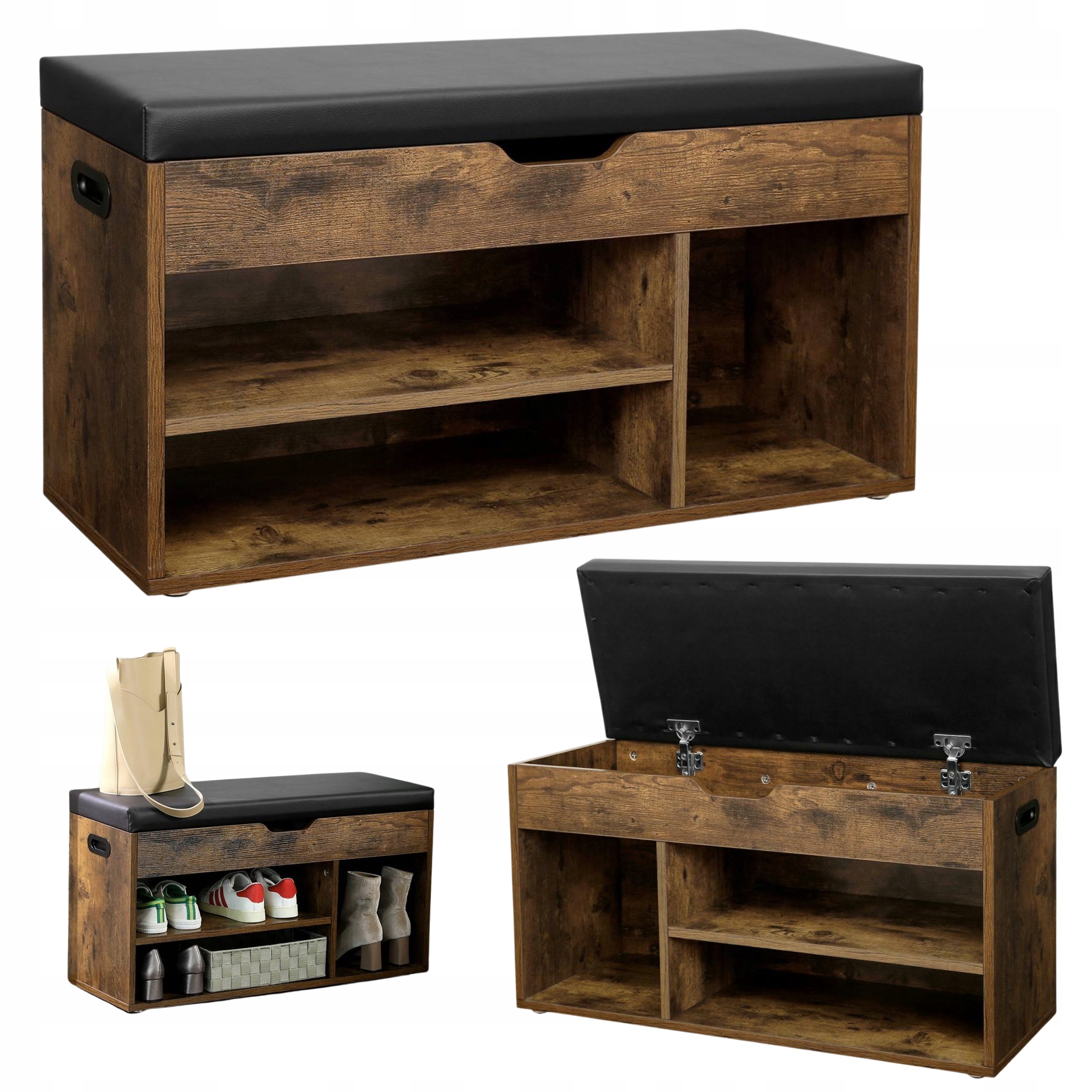 Skrinka na topánky s úložným priestorom, rustikálny štýl Loft, 80 cm