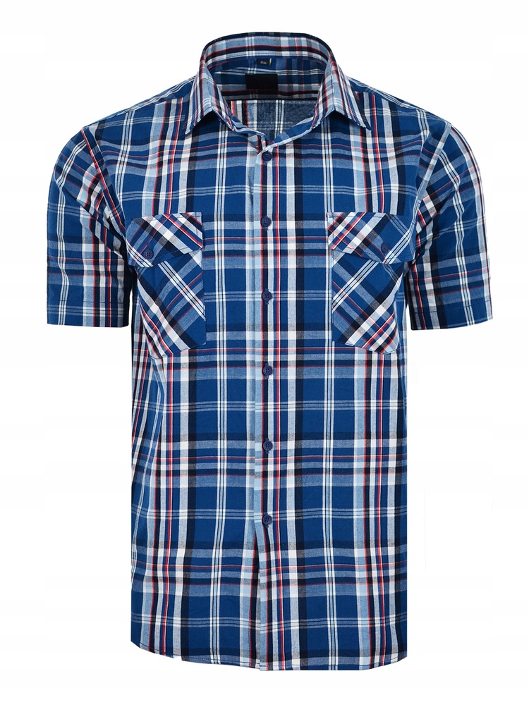 52/53 Košile Kostkovaná, Modrá, Krátká, Velká