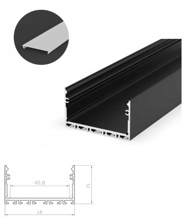 Led Profil Navrchu Široký 2 M Černý Kryt ML