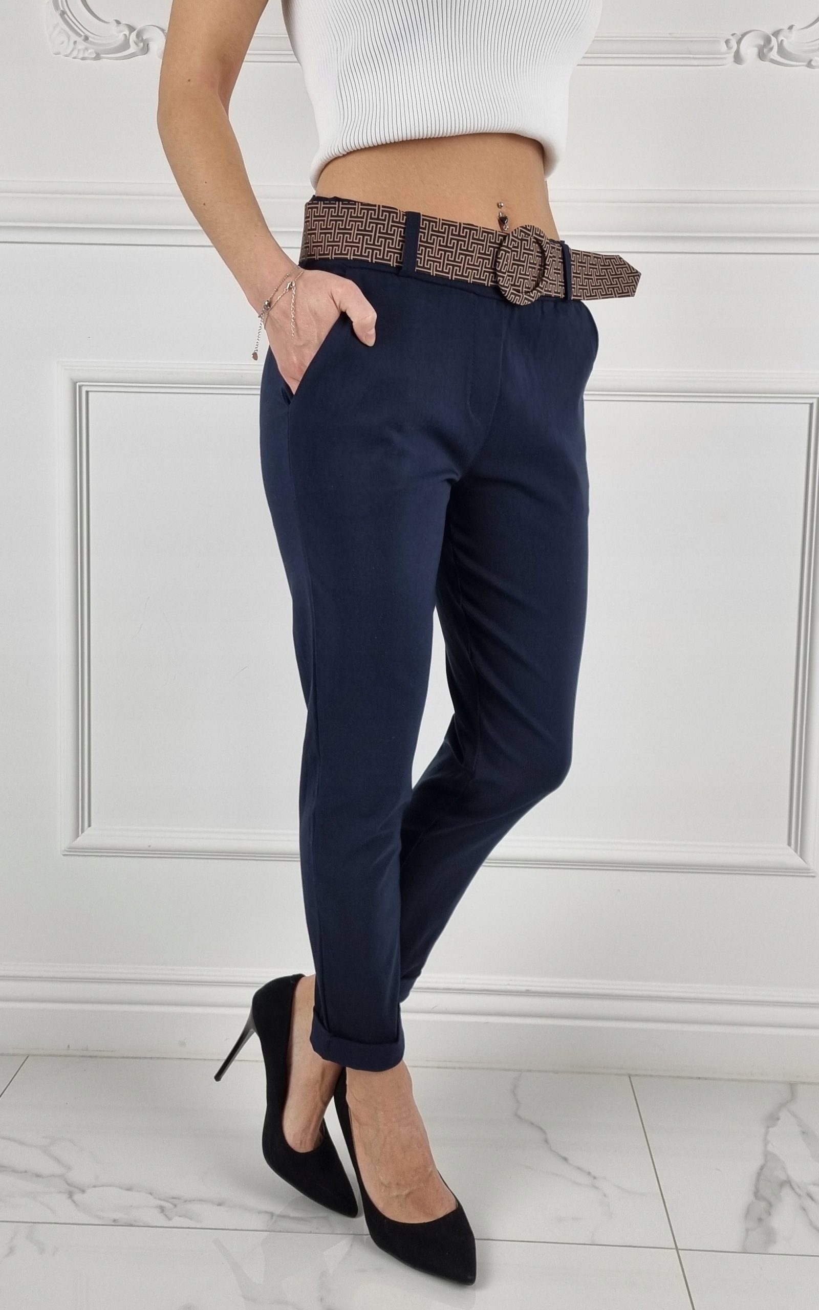 #ELASTYCZNE - SPODNIE - DAMSKIE - W GUMKĘ - PASEK# Model Cygaretka