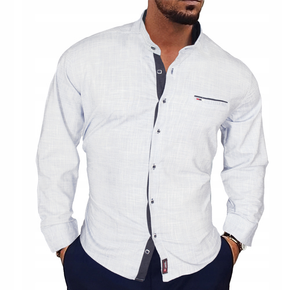 Elegantní bavlněná košile bez límce, prodyšná stojáček