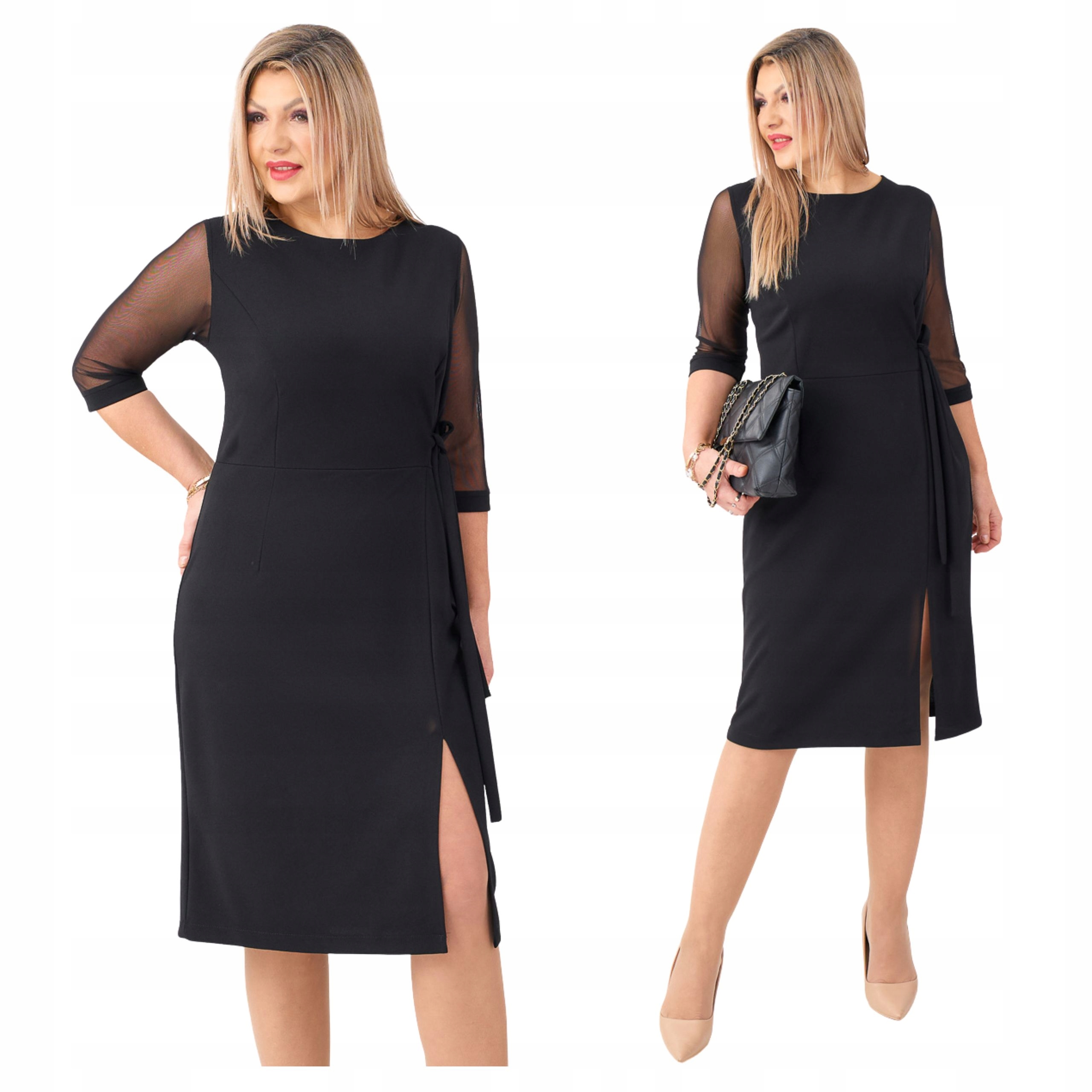 Sukienka dopasowana z rozcięciem Polski Producent duże rozmiary