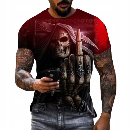 MROCZNY T-SHIRT MĘSKI KOSZULKA Z NADRUKIEM 3D ŚMIERCI M Marka bez marki
