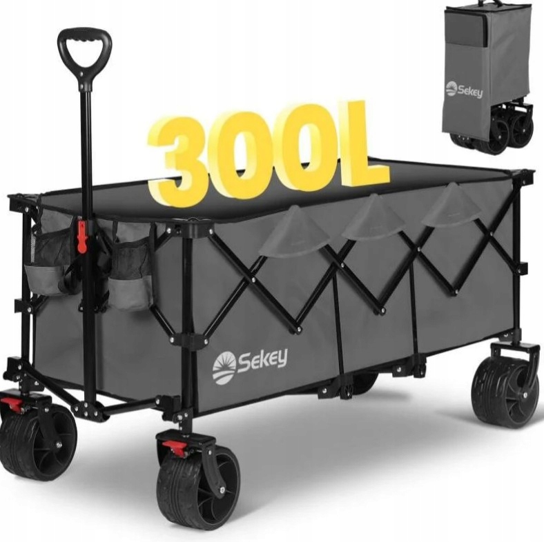 Prepravný Vozík Sivý XXL Sekey 300 L 150 Kg, Terénne Pneumatiky Nové