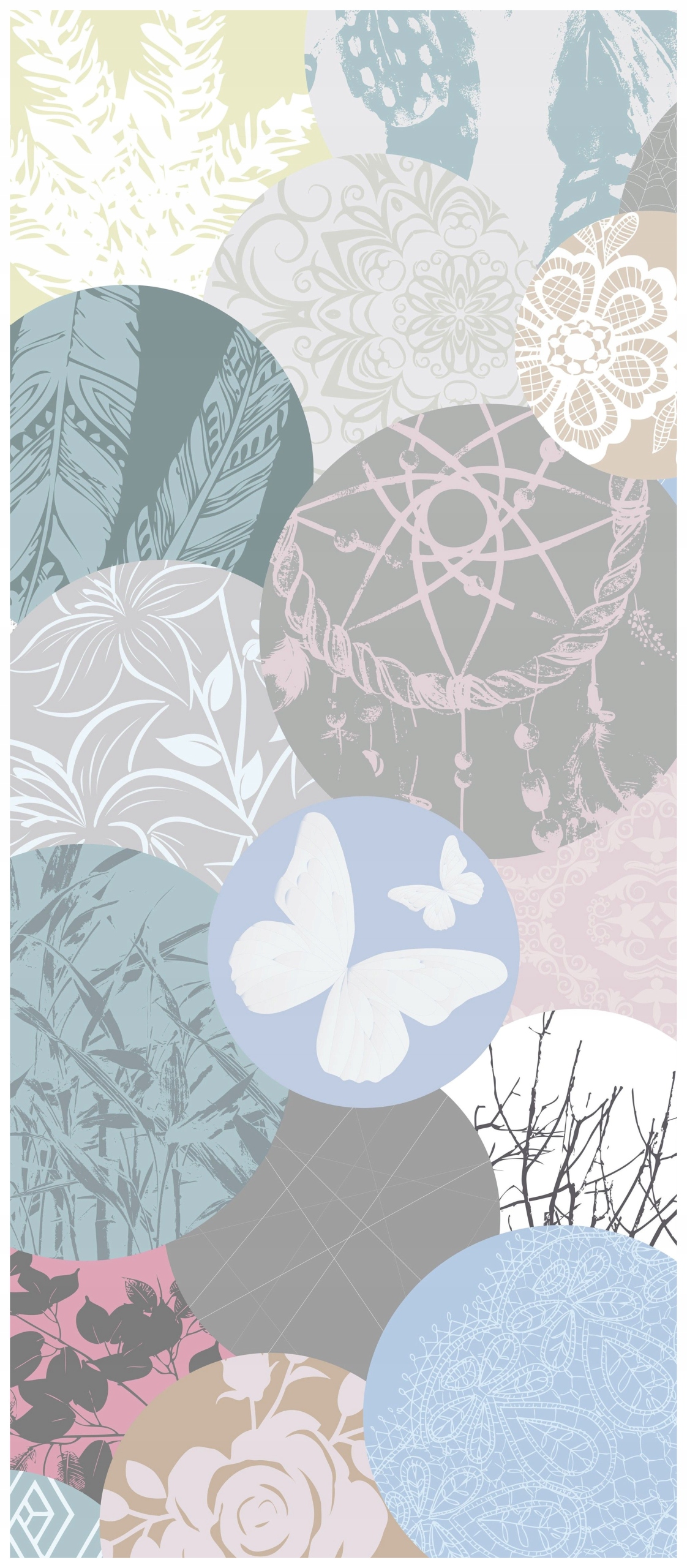 Samolepka Fototapeta Pastelové koláže abstrakce a flóra 91x211