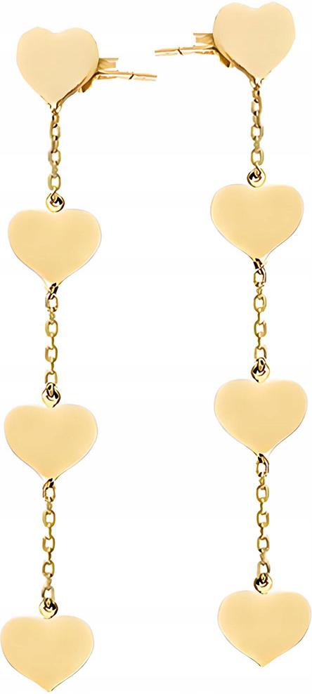 Dámské dlouhé zlaté náušnice 585 srdíčka na řetízku ze 14k zlata