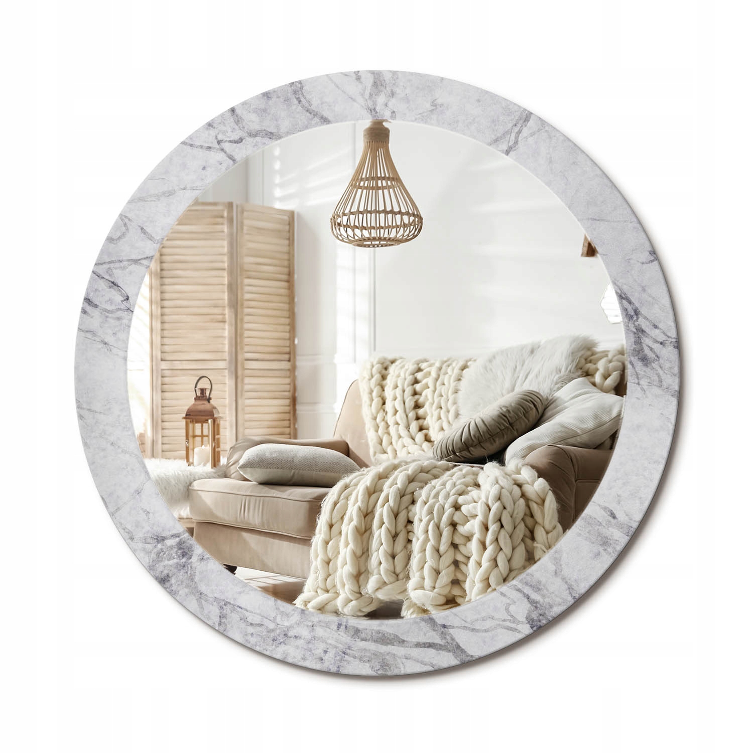 Moderné dekoratívne okrúhle zrkadlo s potlačou Loft Biely mramor fi80 cm