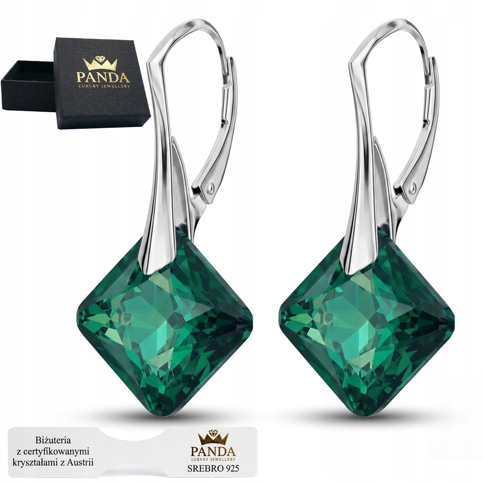 Stříbrné Náušnice 925 Zelené krystaly Emerald Geometrické pro výročí