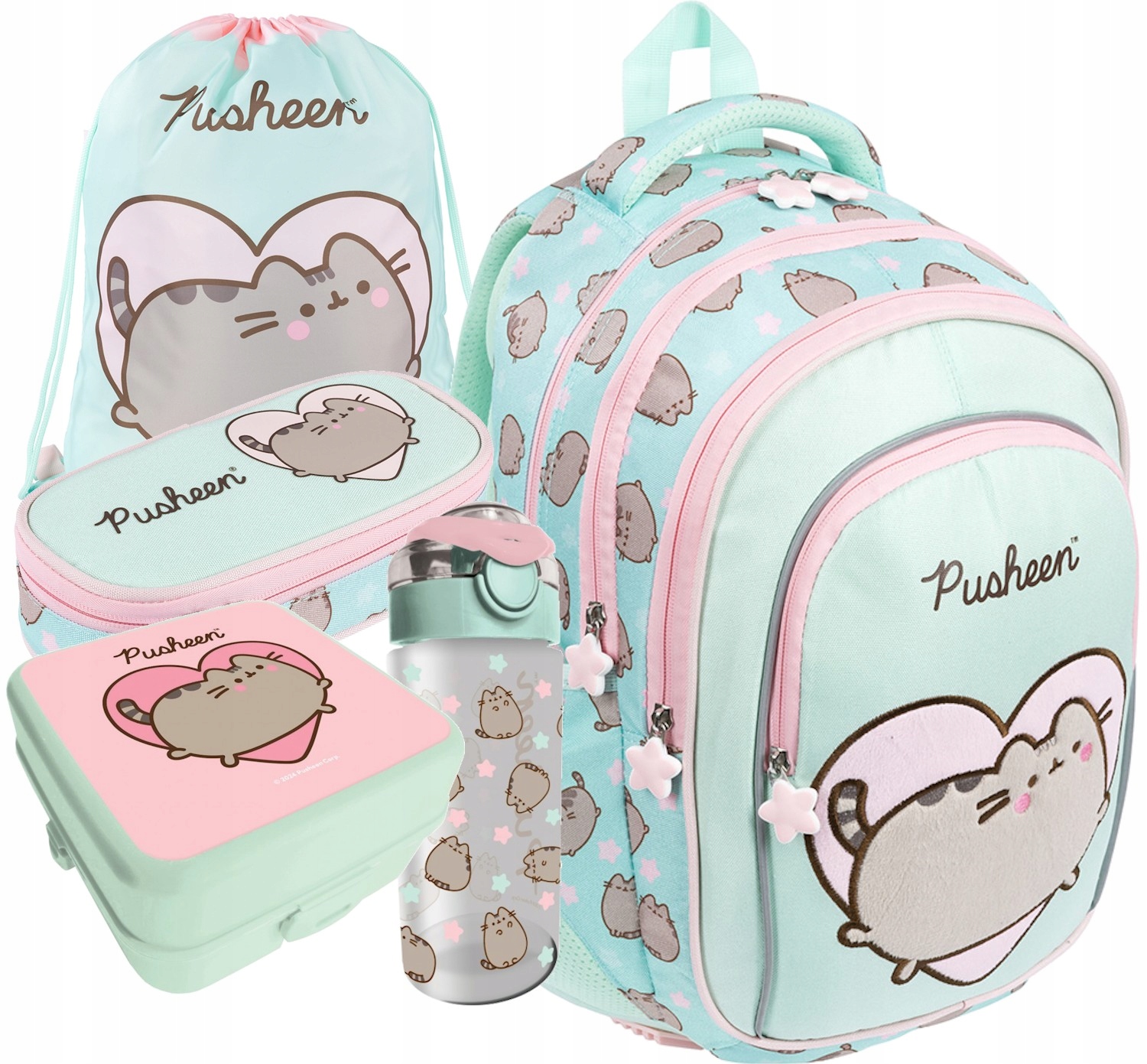 Zestaw Szkolny Plecak Tornister Kotek Pusheen Miętowo-Różowy 5 Elementów