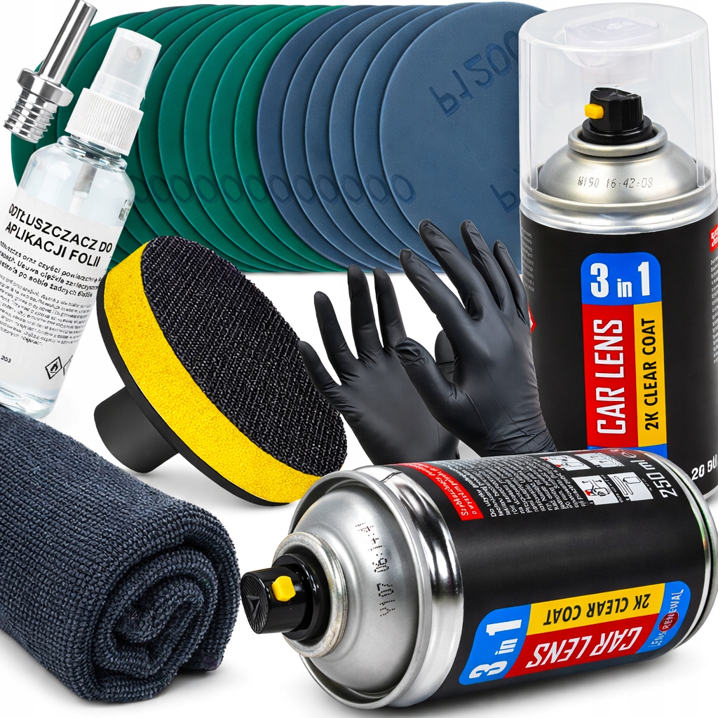 Zestaw Do Regeneracji Lamp Reflektorów Lakier 2K 3W1 Krążki Ścierne Odtłusz