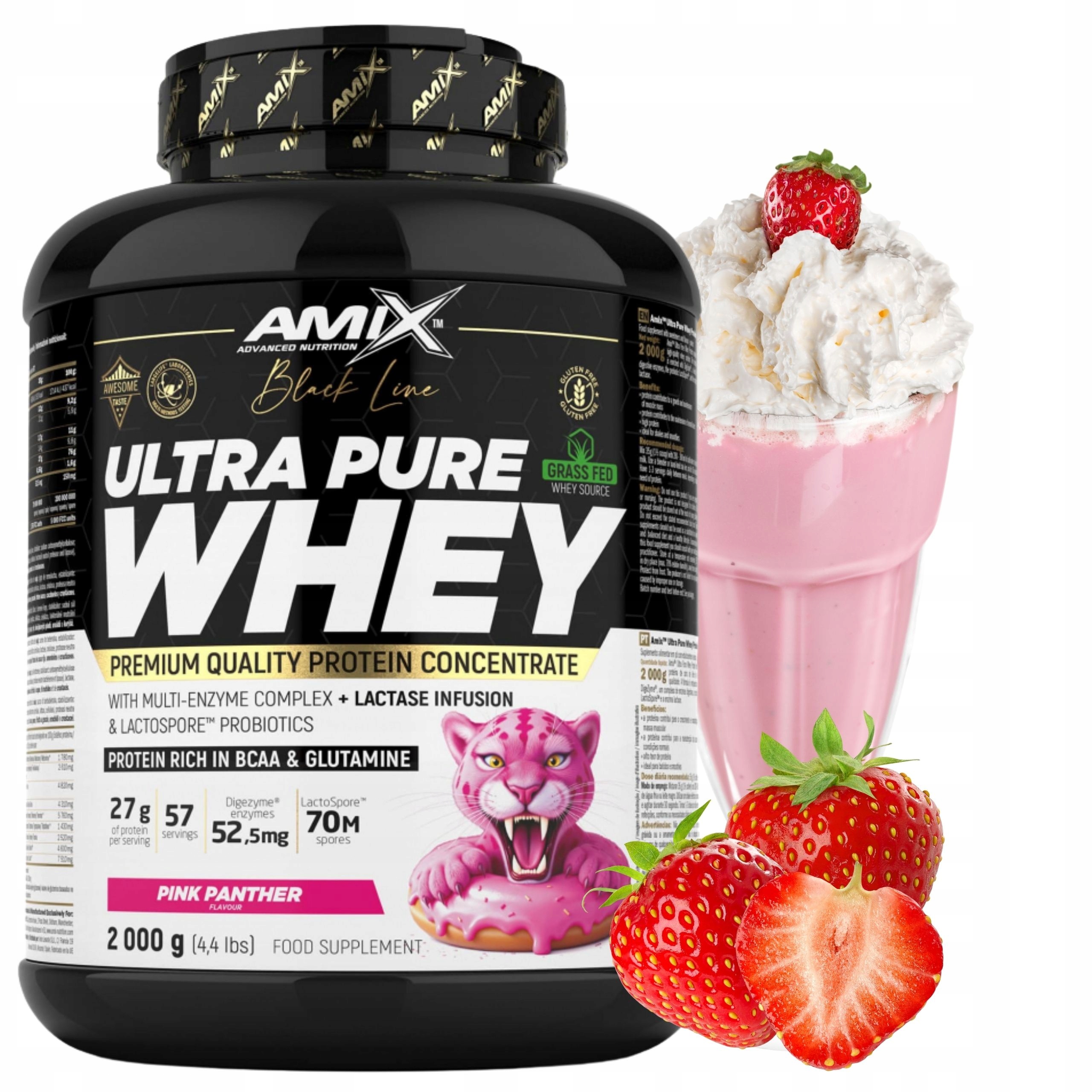 Protein Wpc Pure Whey Syrovátkový Koncentrát Příchuť jahoda 2000 g