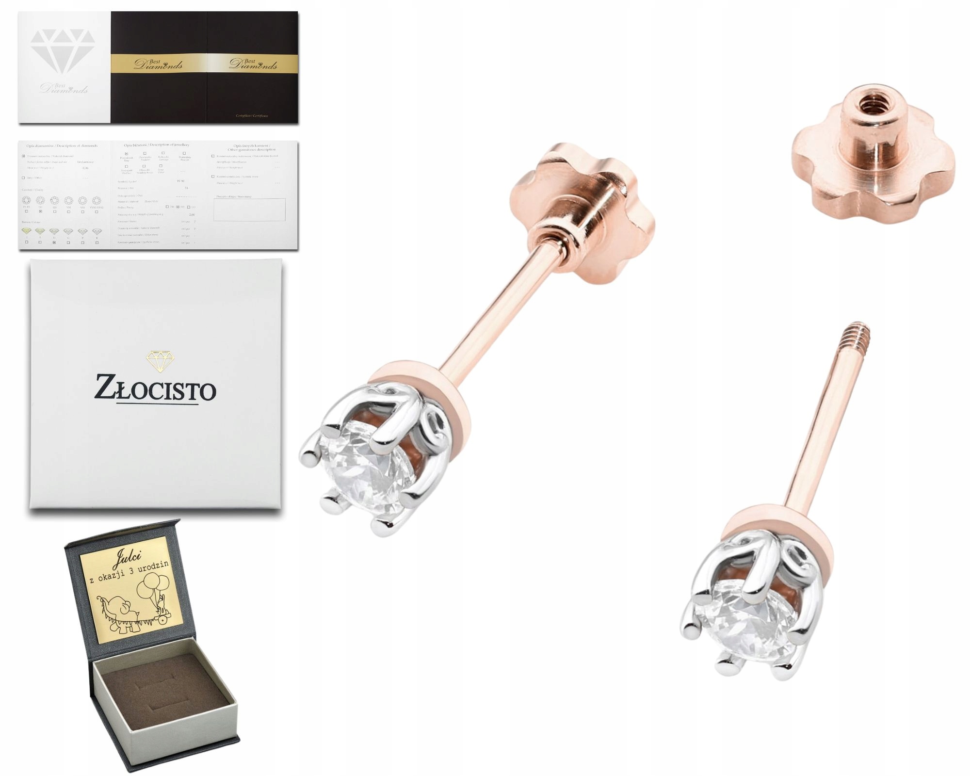 Růžové Zlato Náušnice S Diamantem Šroubovací Tyčinka Zlato 585 Jako Dárek