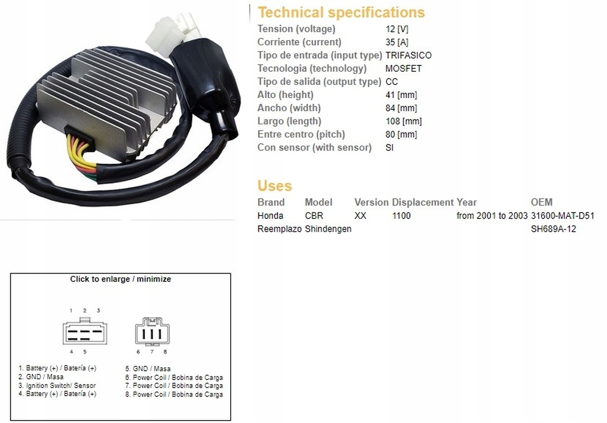 Regulátor Napätia Dze Honda Cbr 1100XX '01-'03 (SH689A-12) (31600-MAT-D51)