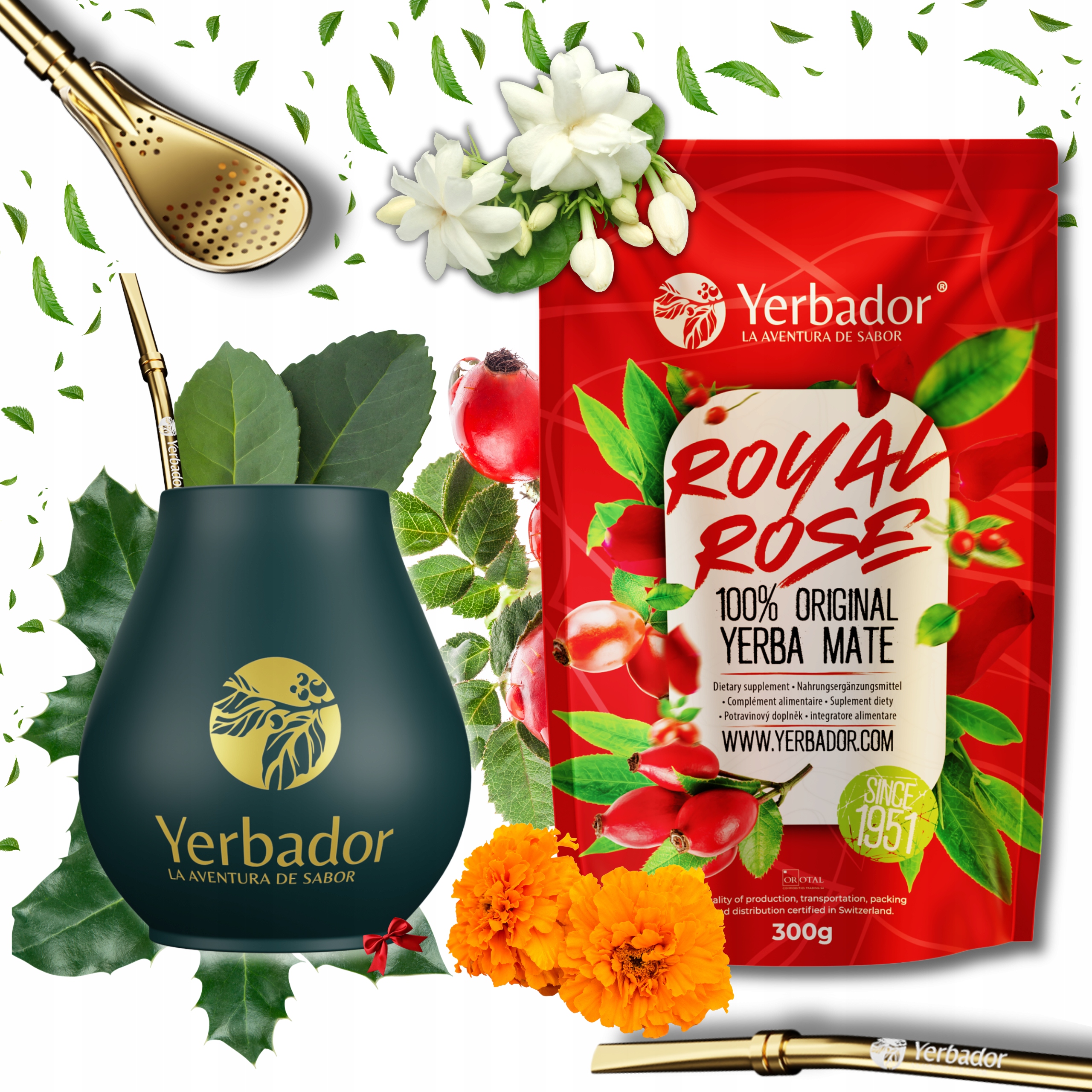 Levně Yerbador Yerba Mate Královské růžové zahrady Matero Bombilla sada 300 g