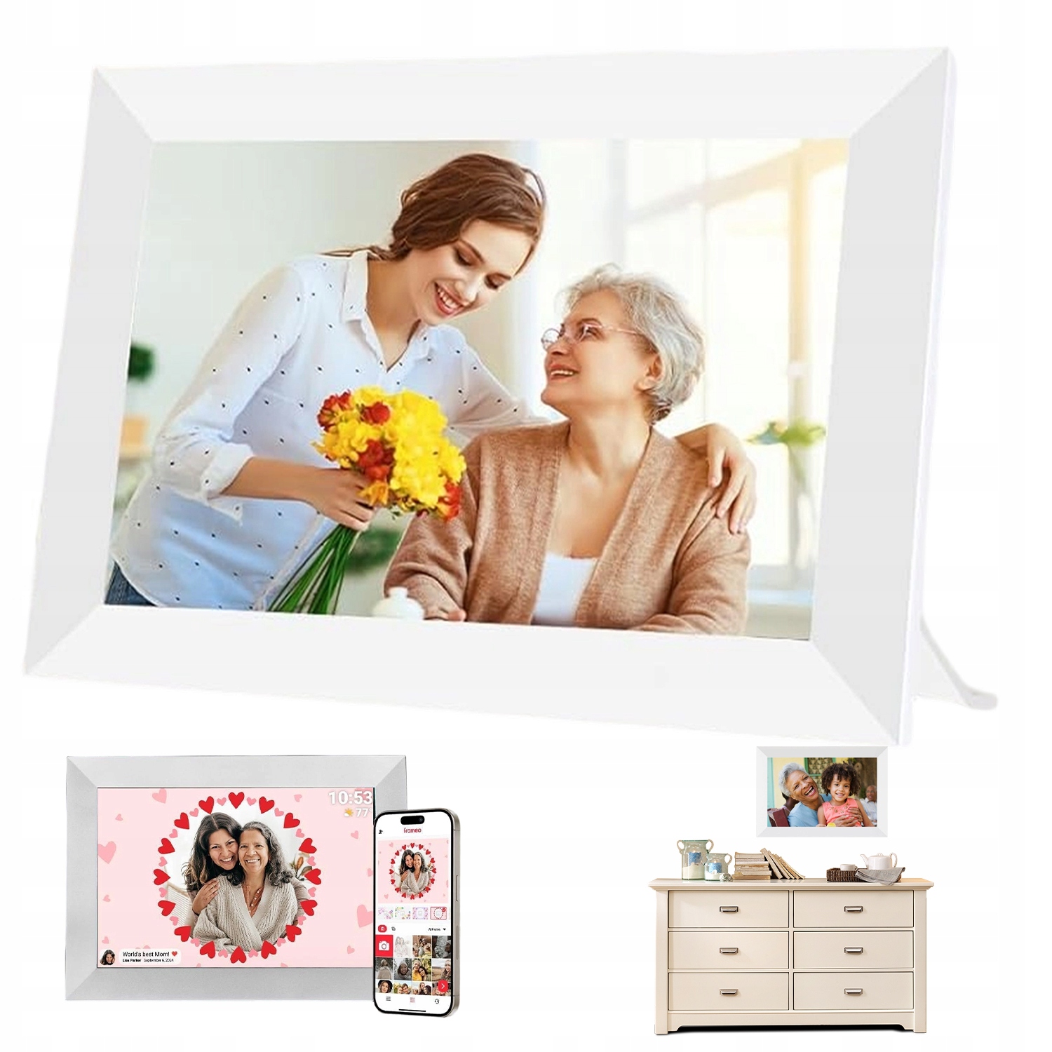 Rámeček Na Fotografie Frameo Wifi 32GB 10,1" Dotykový Fotorámeček Dřevo