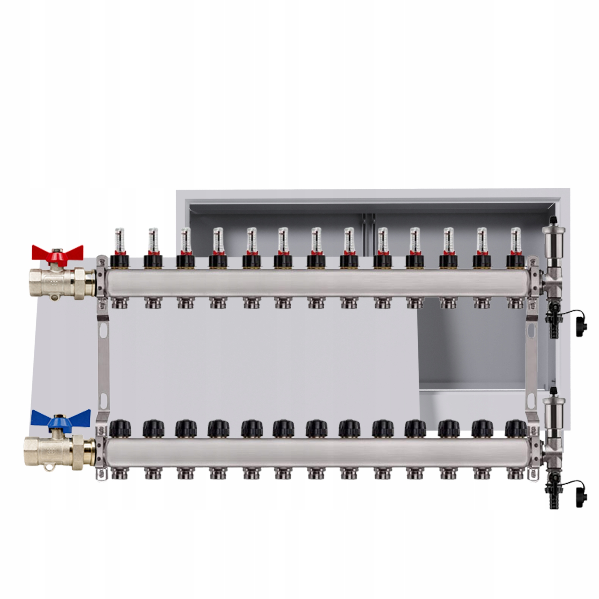 Nerezový rozdělovač podlahových krytin 13 okruhů podomítková skříňka sada