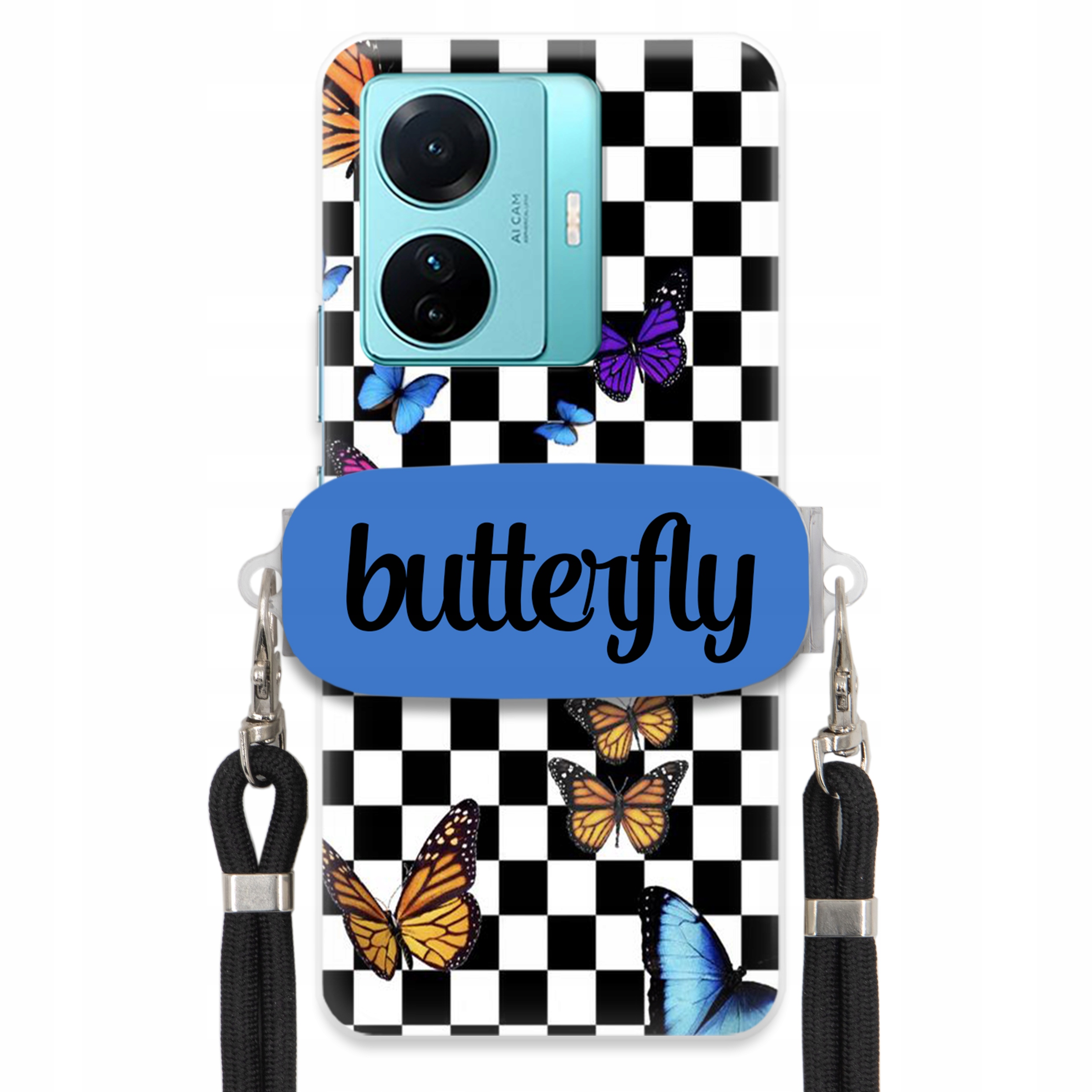 Puzdro Pre Vivo S15 E Puzdro Obdĺžnikový Držiak Čierne Vodítko Butterfly Motýle